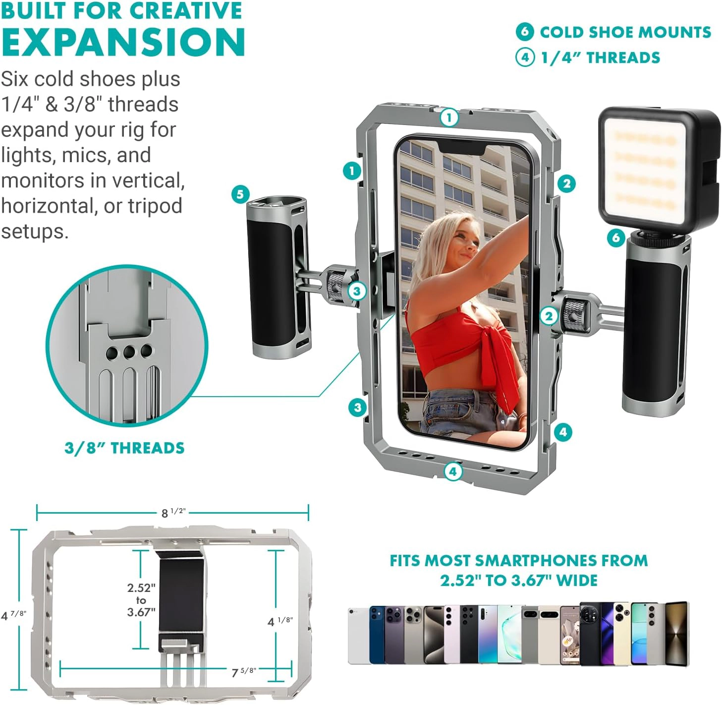 Movo iFilmer PRO Smartphone Rig with Dual Grip Cage Wireless Lavalier Mics and Tripod for iPhone and Android