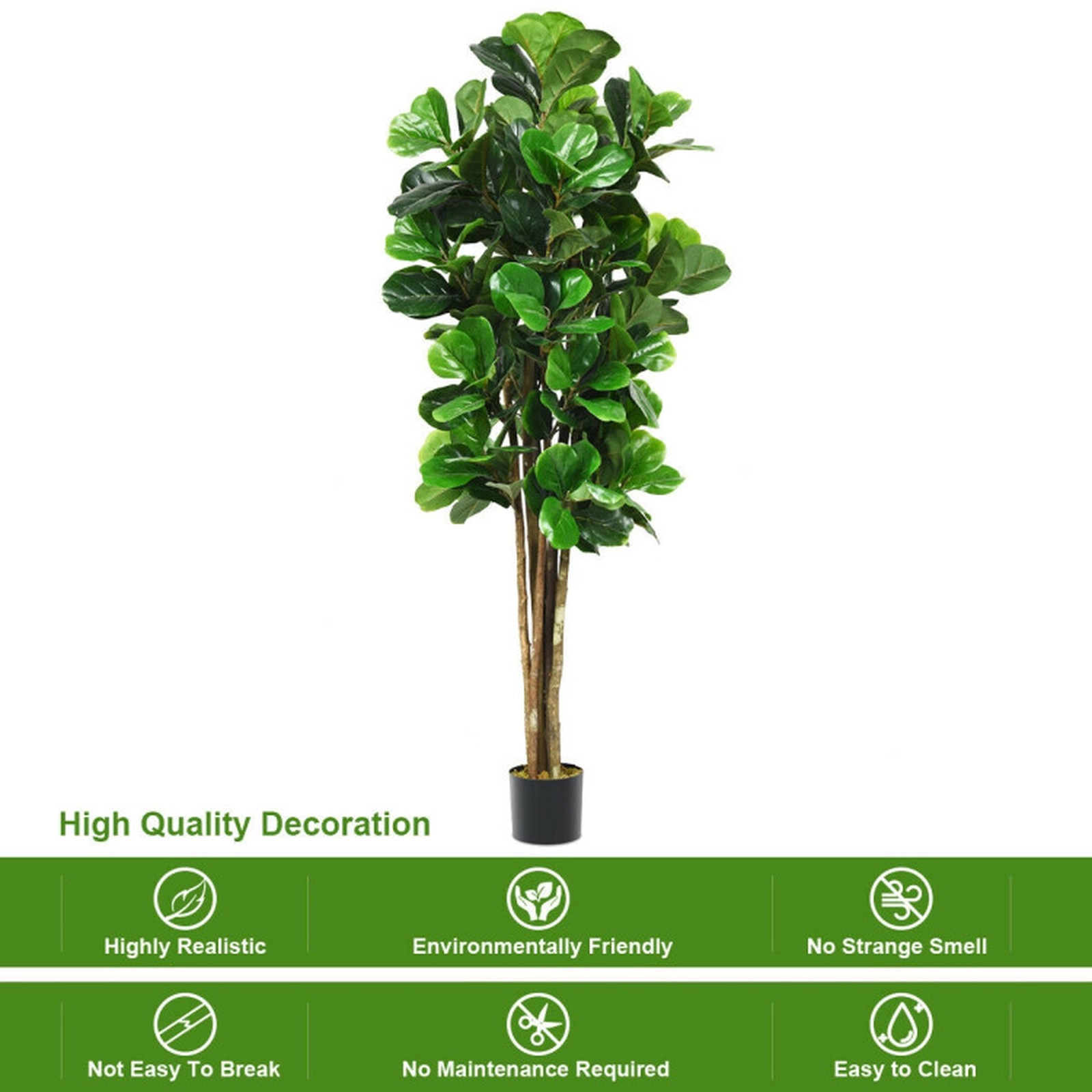 SUGIFT 6-ft Artificial Fiddle Leaf Fig Tree with 232 Leaves Stout Trunks and Moss-Topped Planter