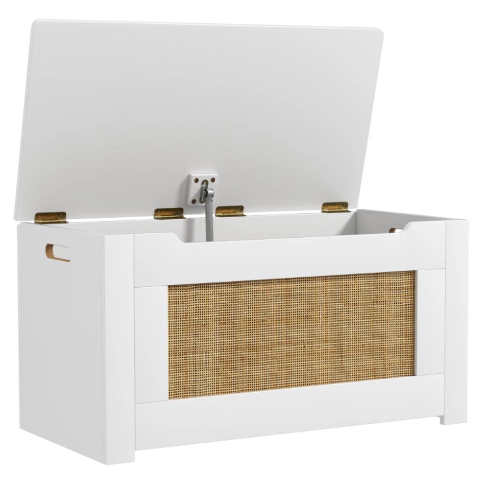 Hivvago Kids Rattan Toy Storage Box with Flip Top Lid and Safety Hinge Handles-White