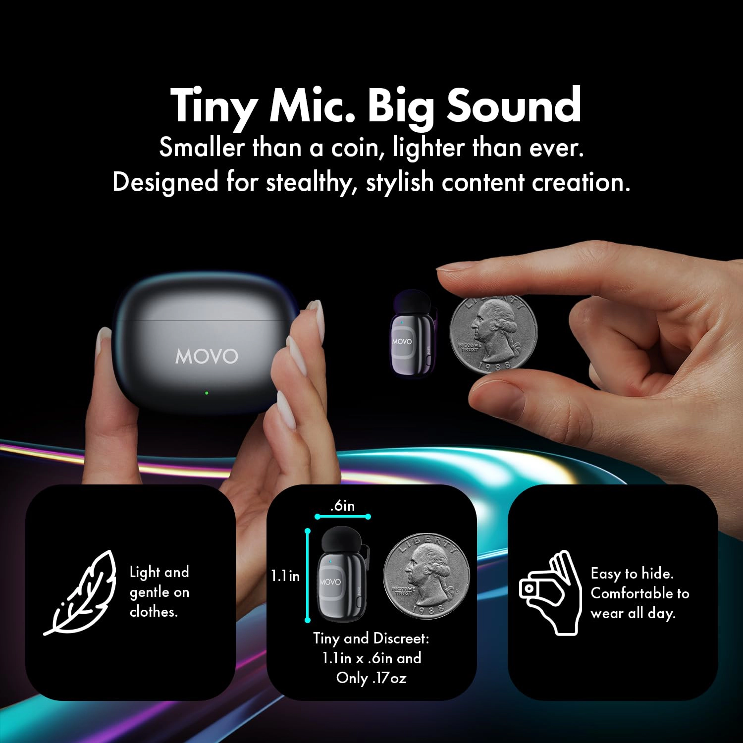 Movo NanoMic Wireless Lavalier Microphone for Camera – Clip-On TRS Wireless Mic System for DSLR, Camcorders