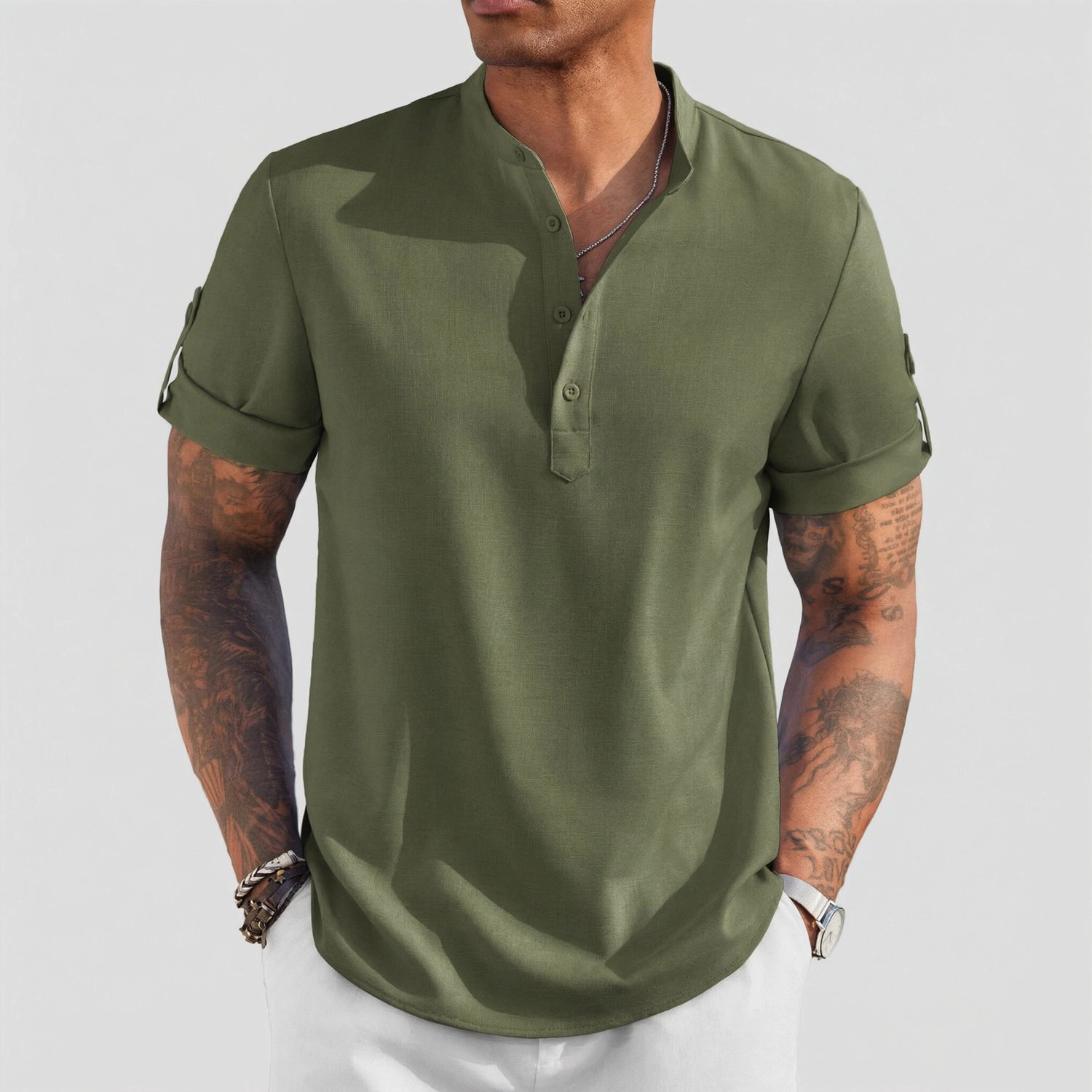 COOFANDY Mens  Short Sleeve Henley Shirt V Neck Button Casual Curved Hem Tops