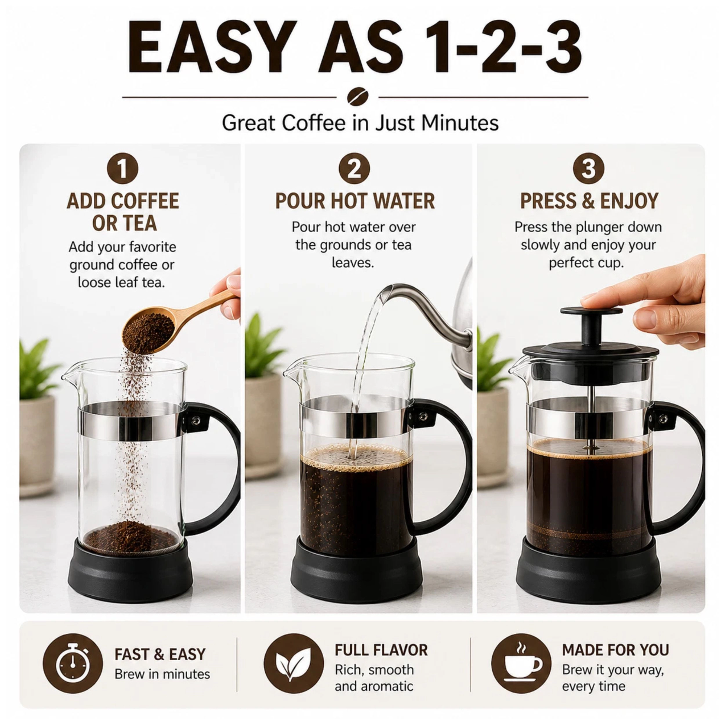 Home Collection 12 oz French Press Coffee Maker Glass Brewer