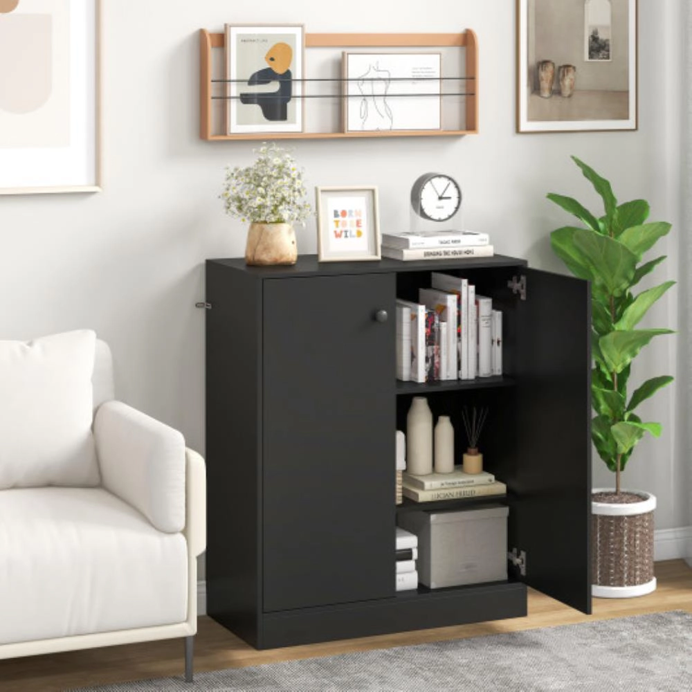 Hivvago 2-Door Modern Floor Storage Cabinet With 3-Tier Shelf