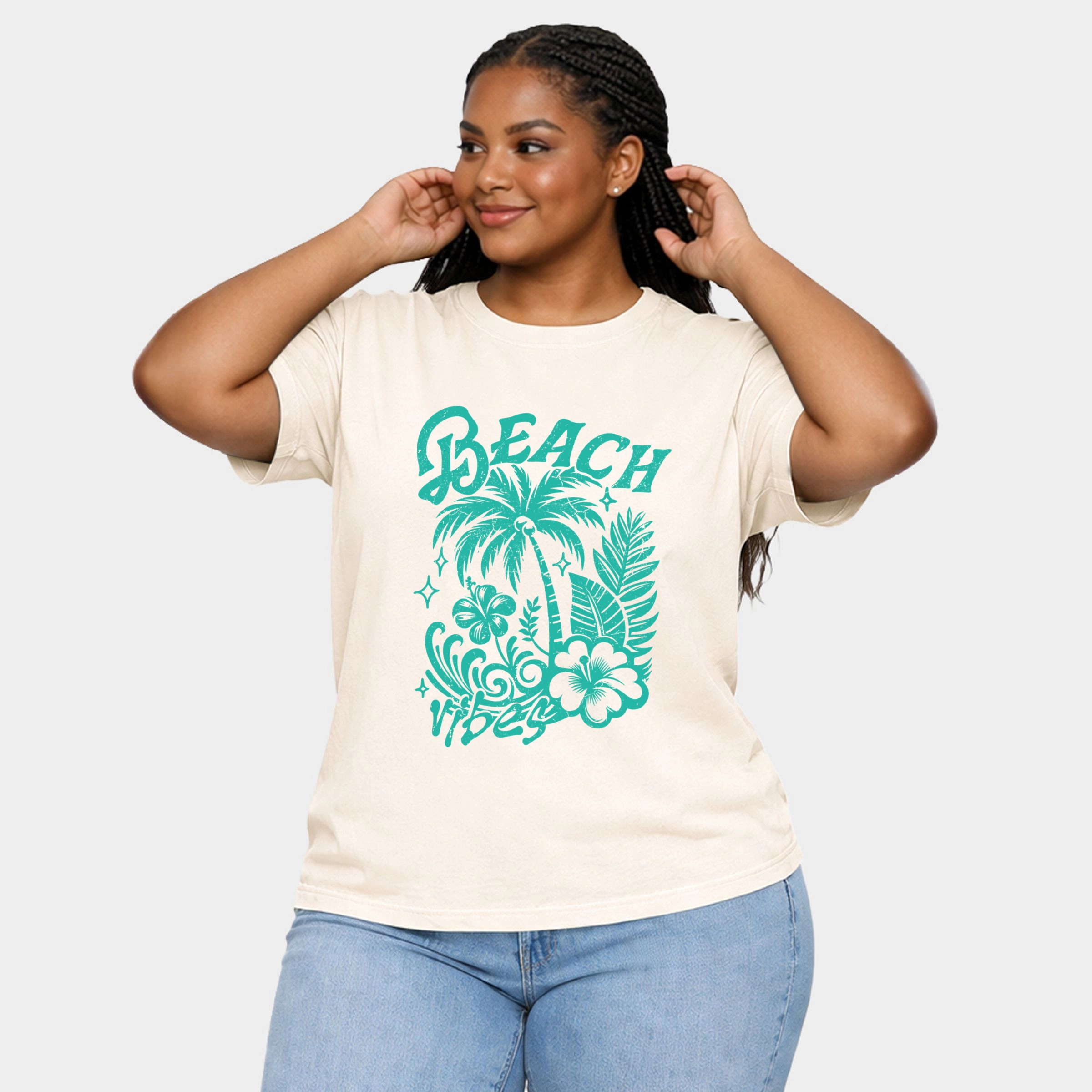 Simply Sage Market - Beach Vibes Distressed Women's Plus Sized Garment Dyed Graphic T-Shirt