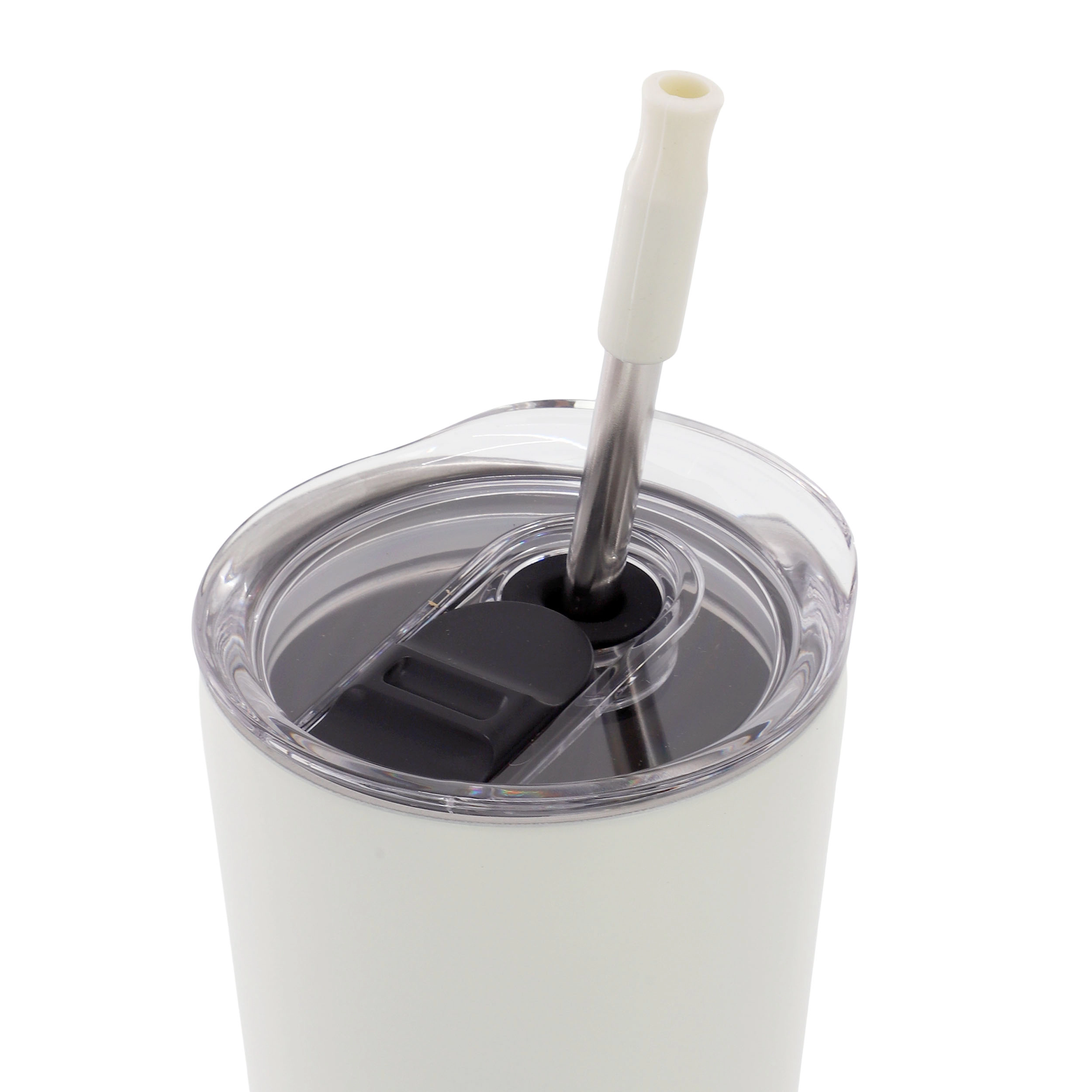 Mr. Coffee Java Quest 4-Piece Set 16 Ounce Double Wall Stainless Steel Tumbler in White with Stainless Steel Straw