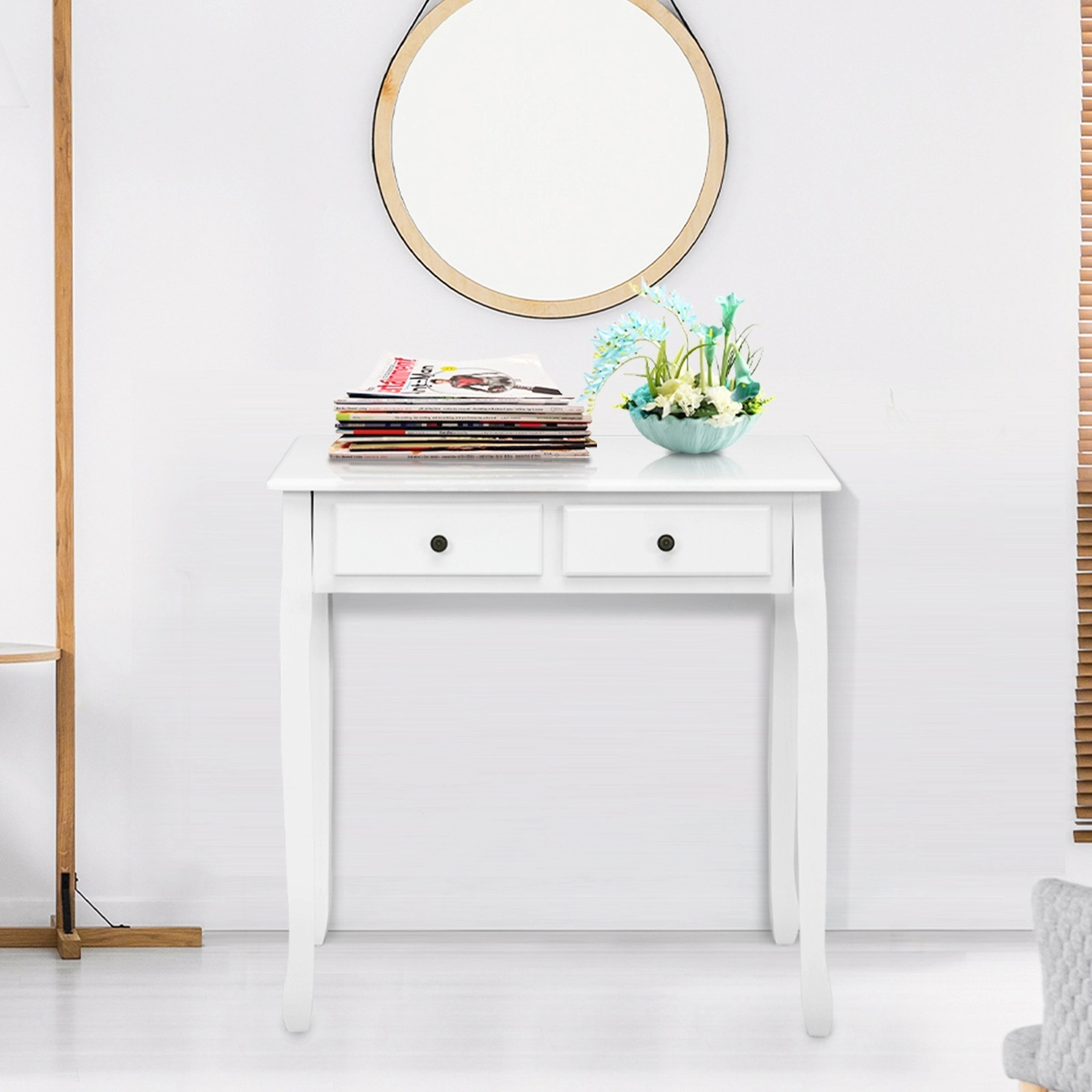 SUGIFT 31.5 in Writing Desk White 2-Tier Vanity Desk with 4 Drawers and Hutch
