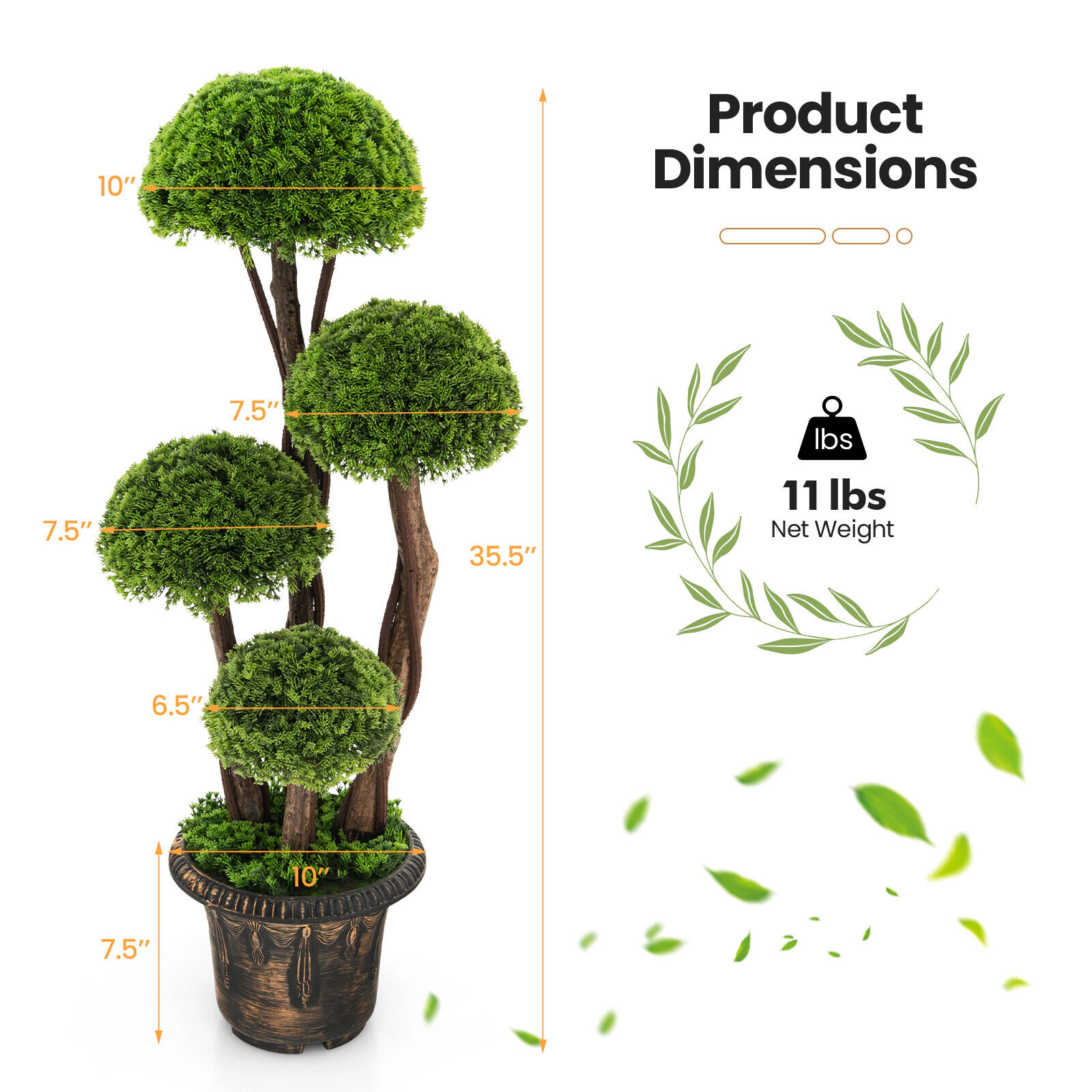 Slickblue Artificial Four Ball Cypress Tree 35.5 in with Decorative Planter