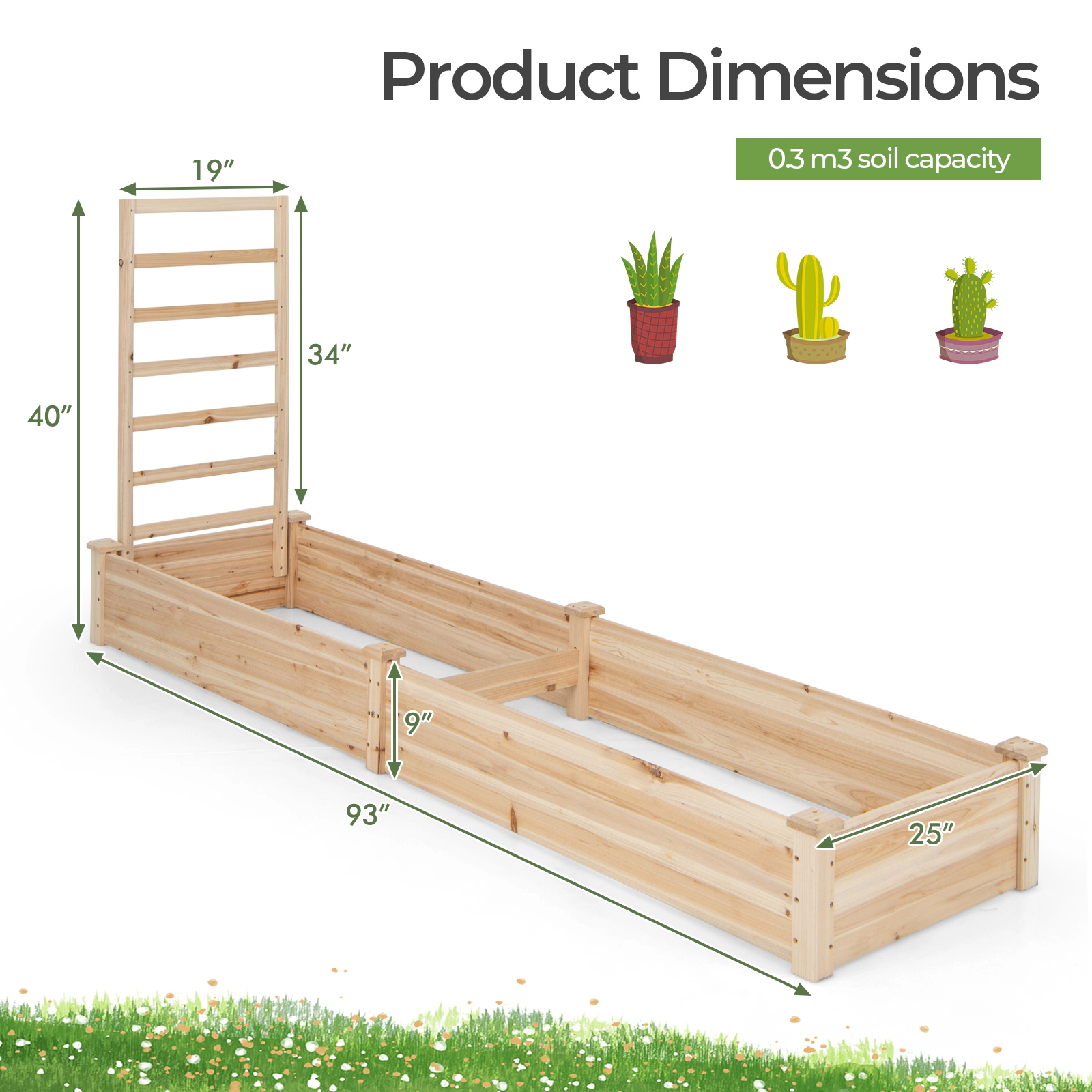 SlickBlue Wooden Planter Box with Trellis for Vegetables and Flowers