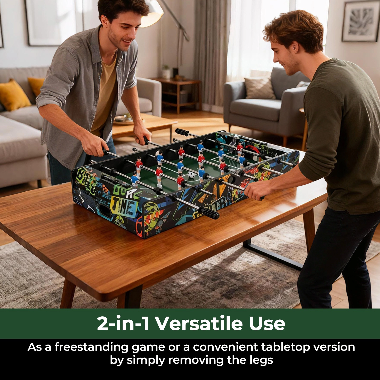 SUGIFT Black 2-in-1 Mini Foosball Soccer Table with Detachable Legs and Metal Rods 34-in W 20-in D 27-in H