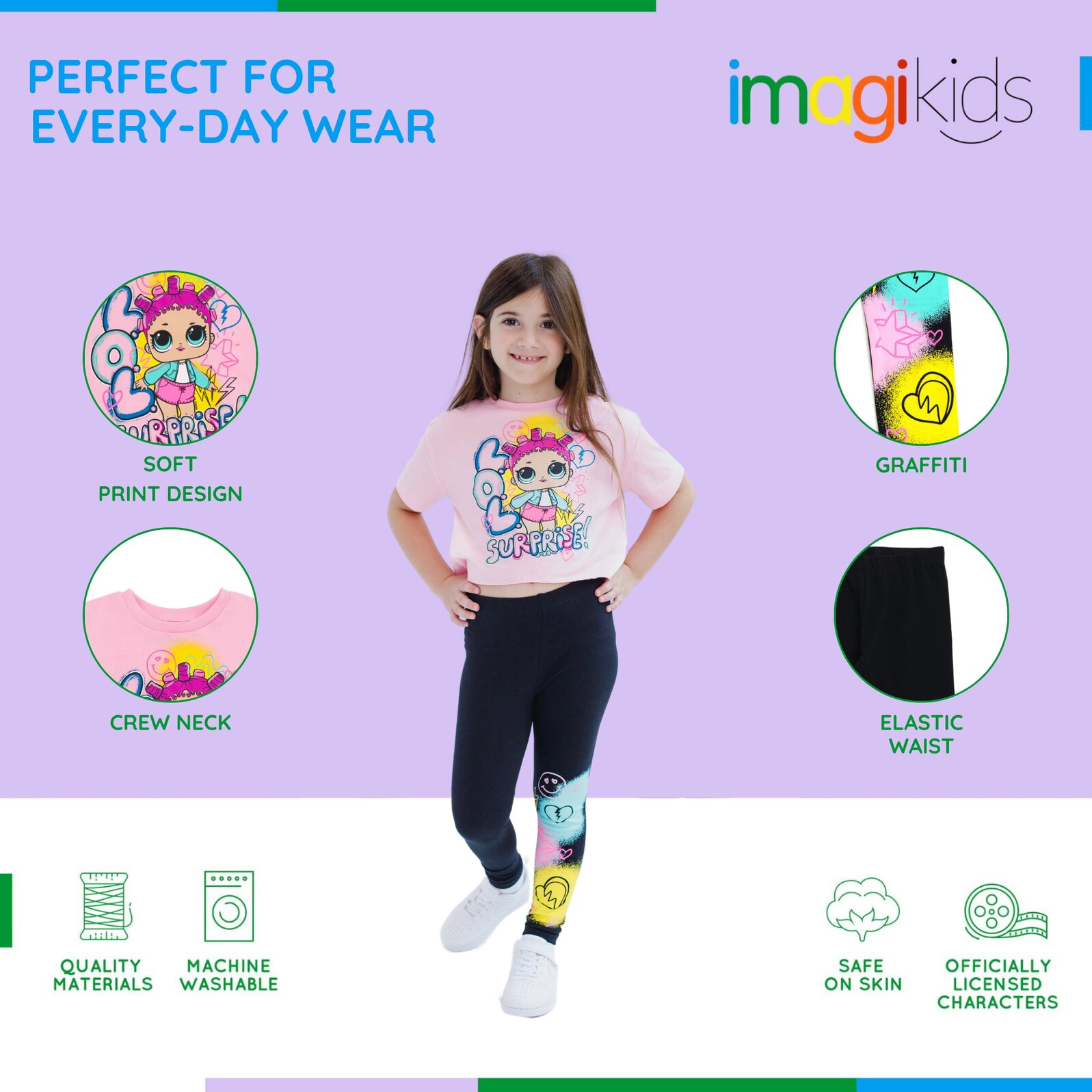 L.O.L. Surprise! Roller Sk8er Girls' 2-Piece Cropped T-Shirt and Leggings Set