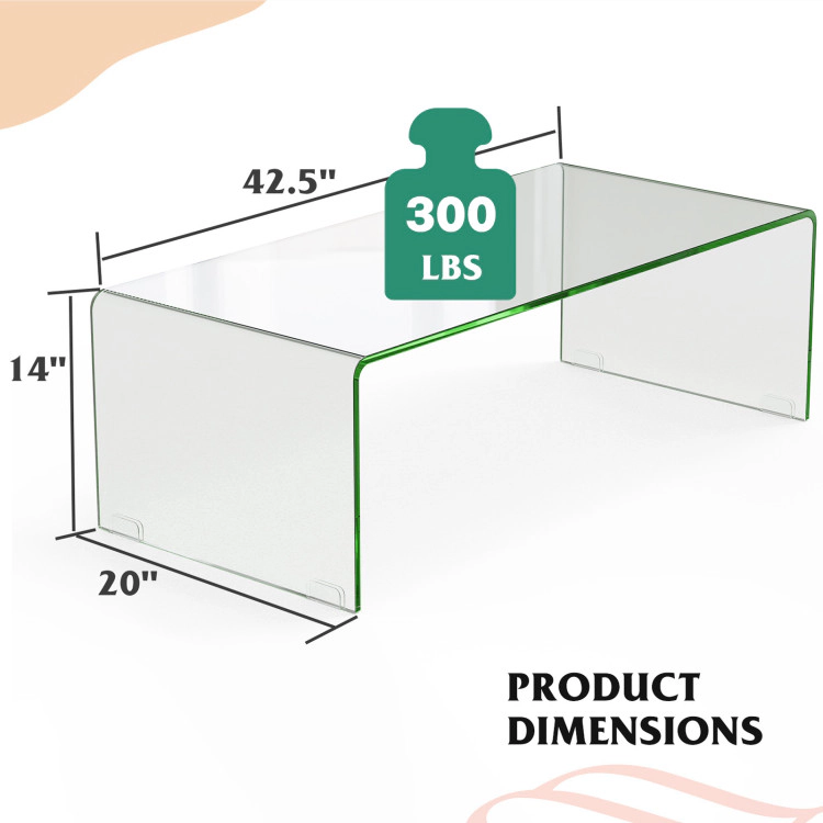 Hivvago Modern Clear Glass Center Table 42.5-Inch with Soft Corner Detailing