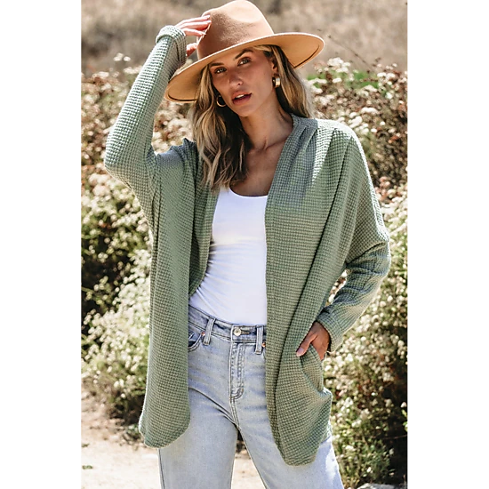 Threaded Pear Women's Waffle Knit Open Front Cardigan, Color