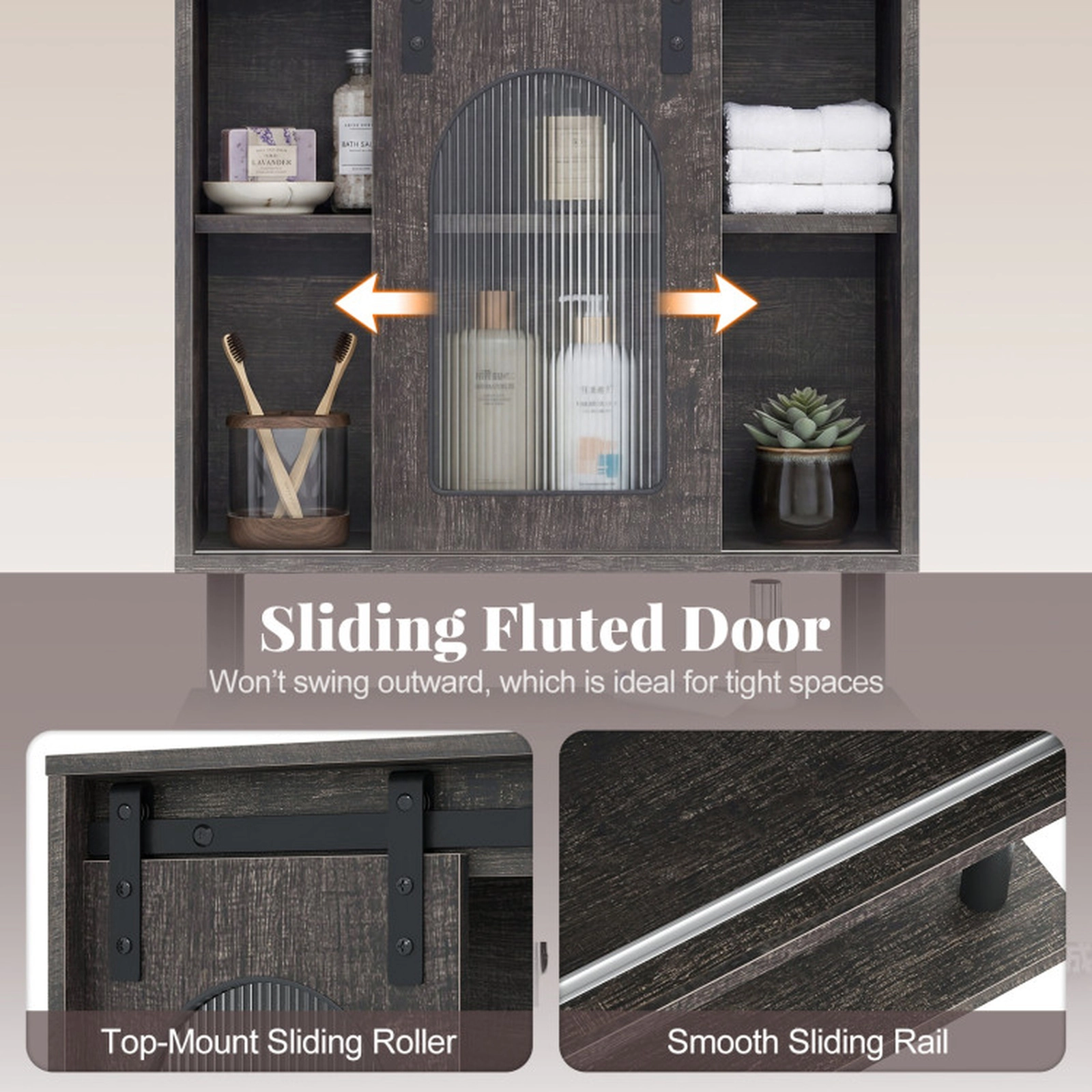 SUGIFT Barn Door Metal Bar 3 Hooks 3-Tier Wall Mount Bathroom Cabinet 20-in x 8-in x 27.5-in 66-lb Capacity Black