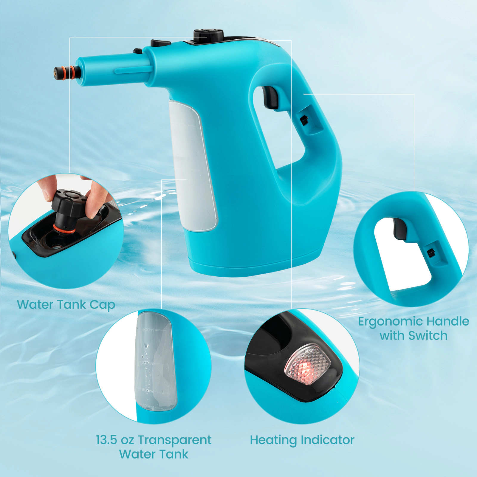 SUGIFT Blue Handheld Steam Cleaner with 14-Piece Accessory Kit and Child Lock 1400W 13-in W 5-in D 9.5-in H