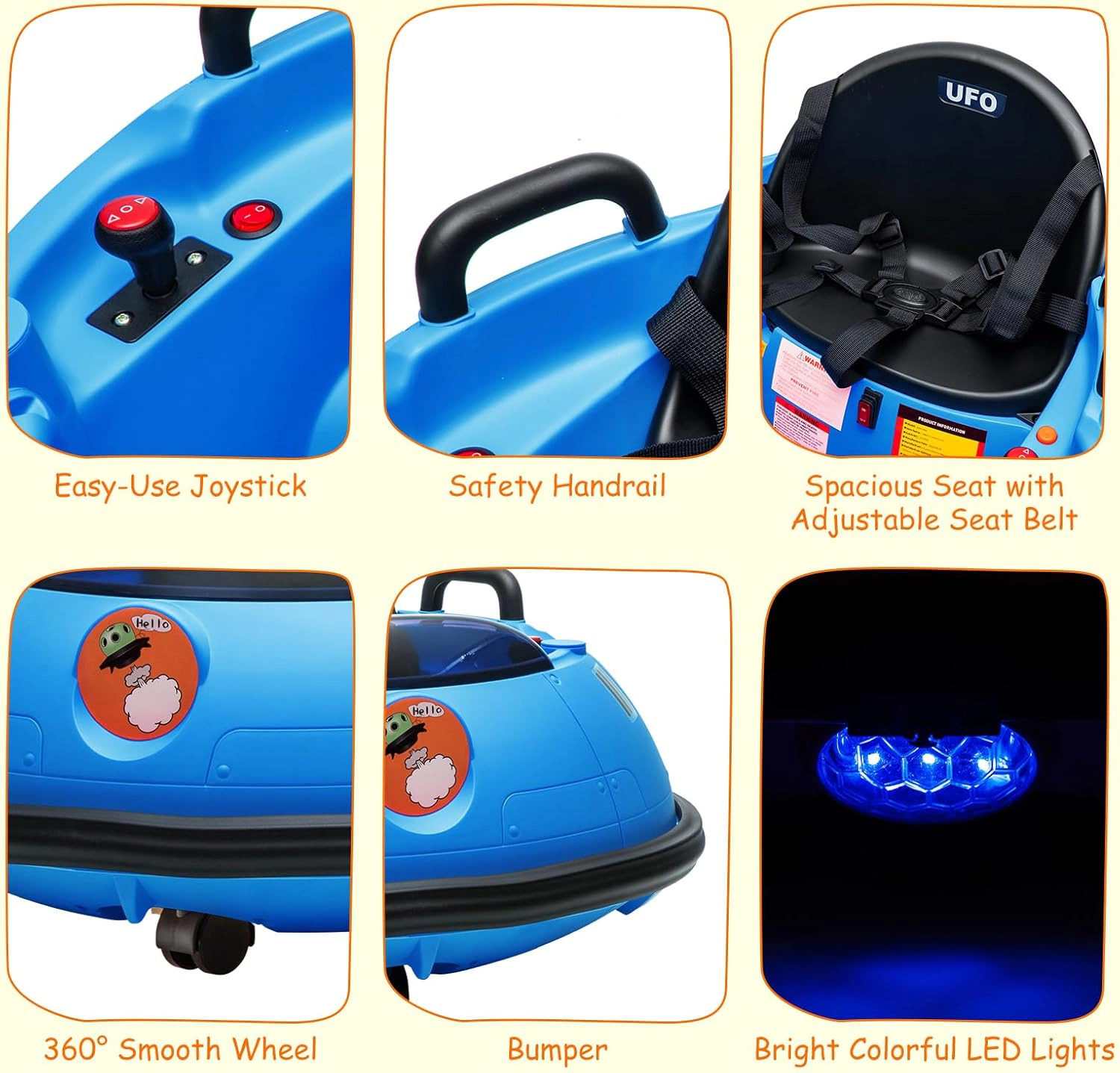 Enjyam 12V Electric Bumper Car for Toddlers, Kids Ride-On with Remote, 360 Degree Spin, LED Lights, Dual Joysticks