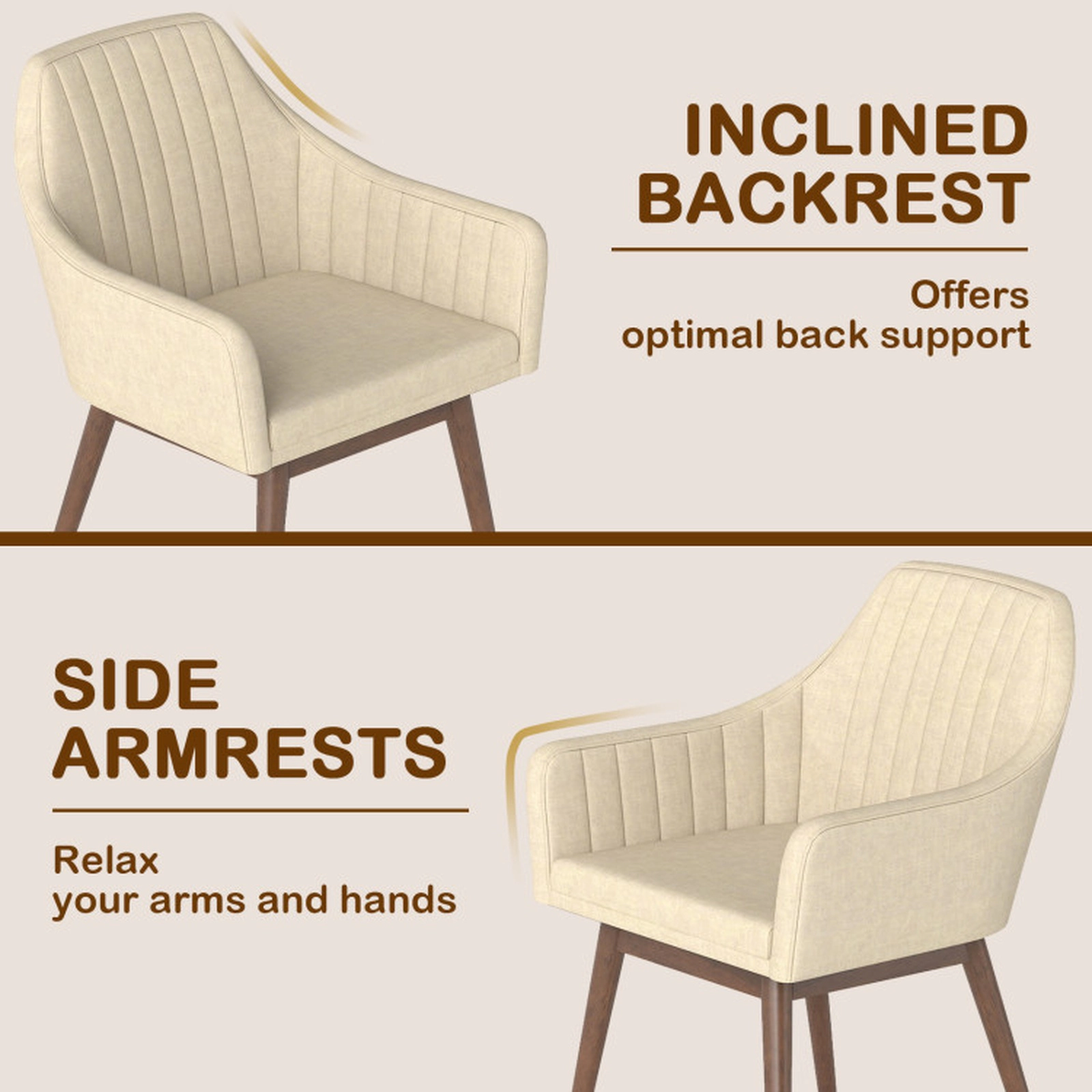 SUGIFT Set of 2 Upholstered Dining Accent Chairs with Padded Backrest and Seat 286-lb Capacity 19.5-in Seat Height Beige
