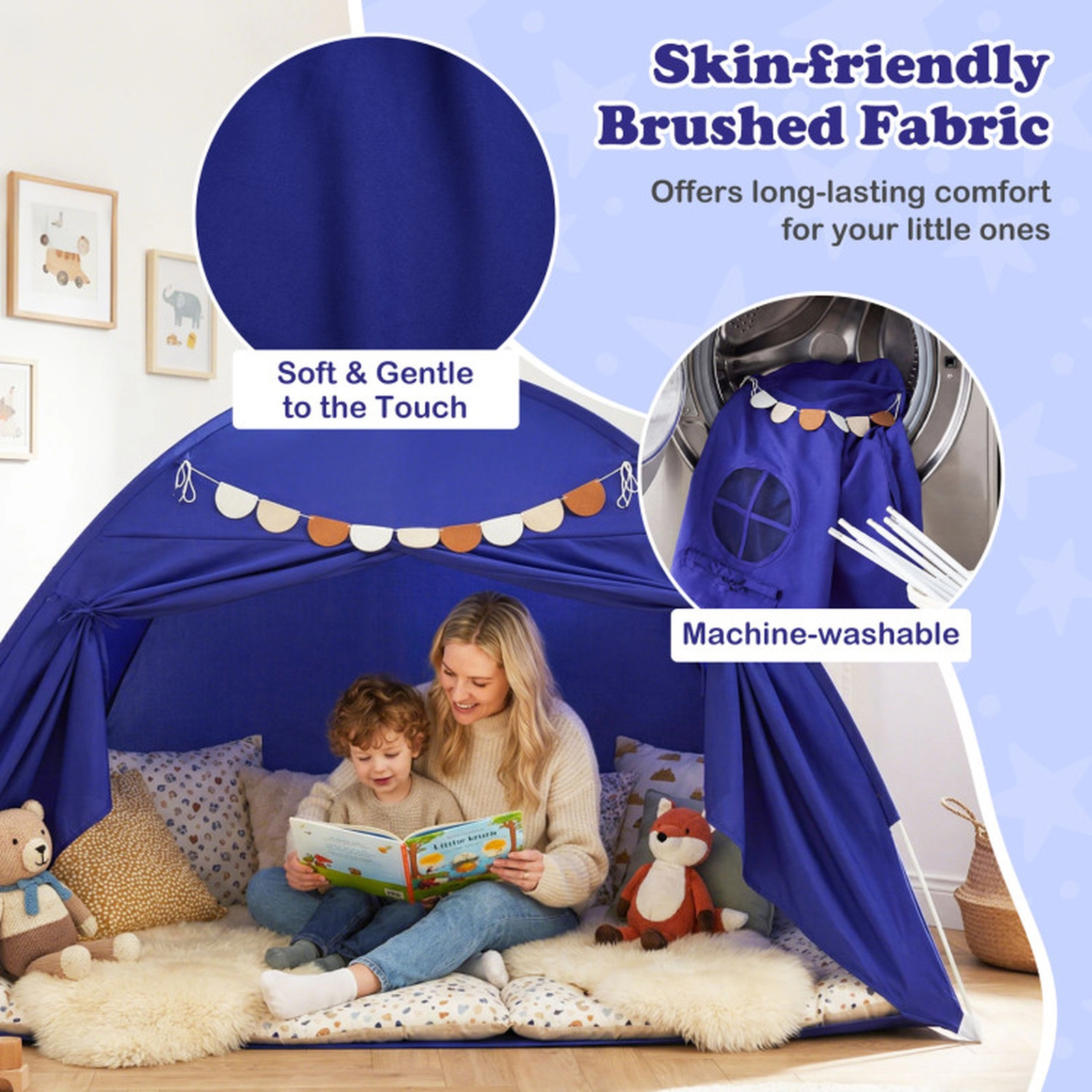 SUGIFT Navy 2 Windows Twin Size Kids Indoor Bed Canopy Tent