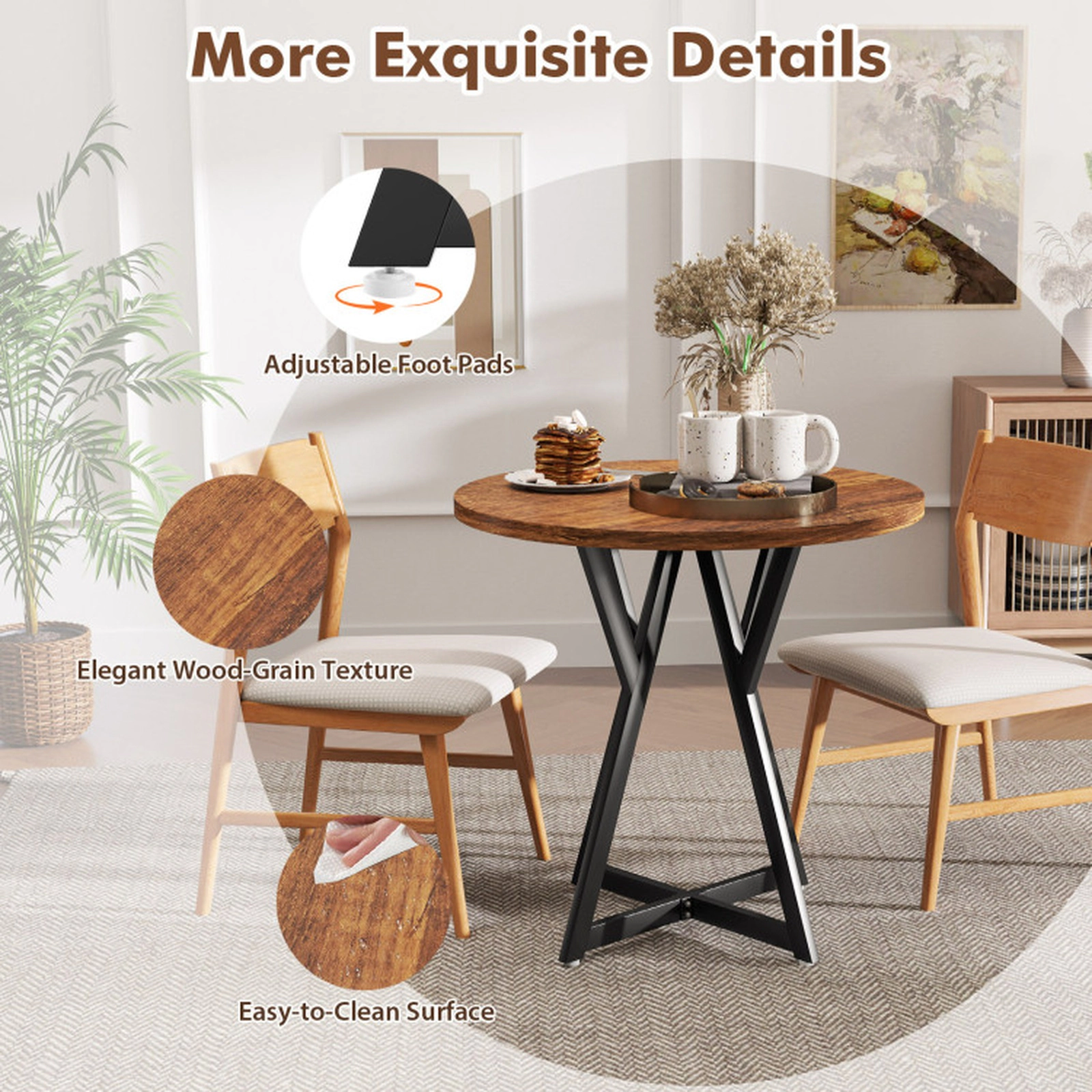 SUGIFT 31.5-in Round Industrial Dining Table Engineered Wood Top Metal Pedestal X-Base 220-lb Capacity Rustic Brown