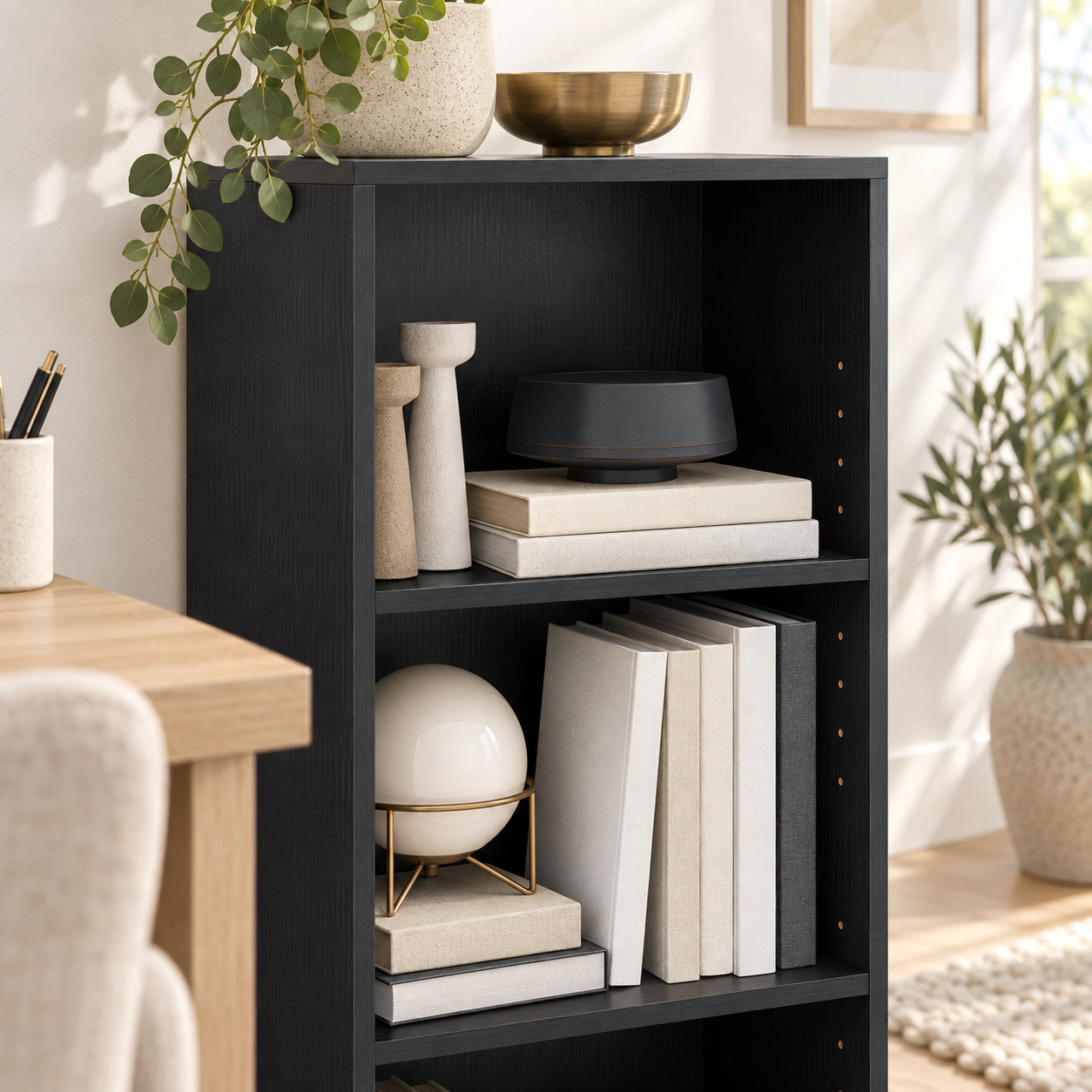SUGIFT Set of 2 3-Tier Adjustable Shelves Engineered Wood Cube Bookcases 16.5-in x 11.5-in x 31.5-in 66-lb Black