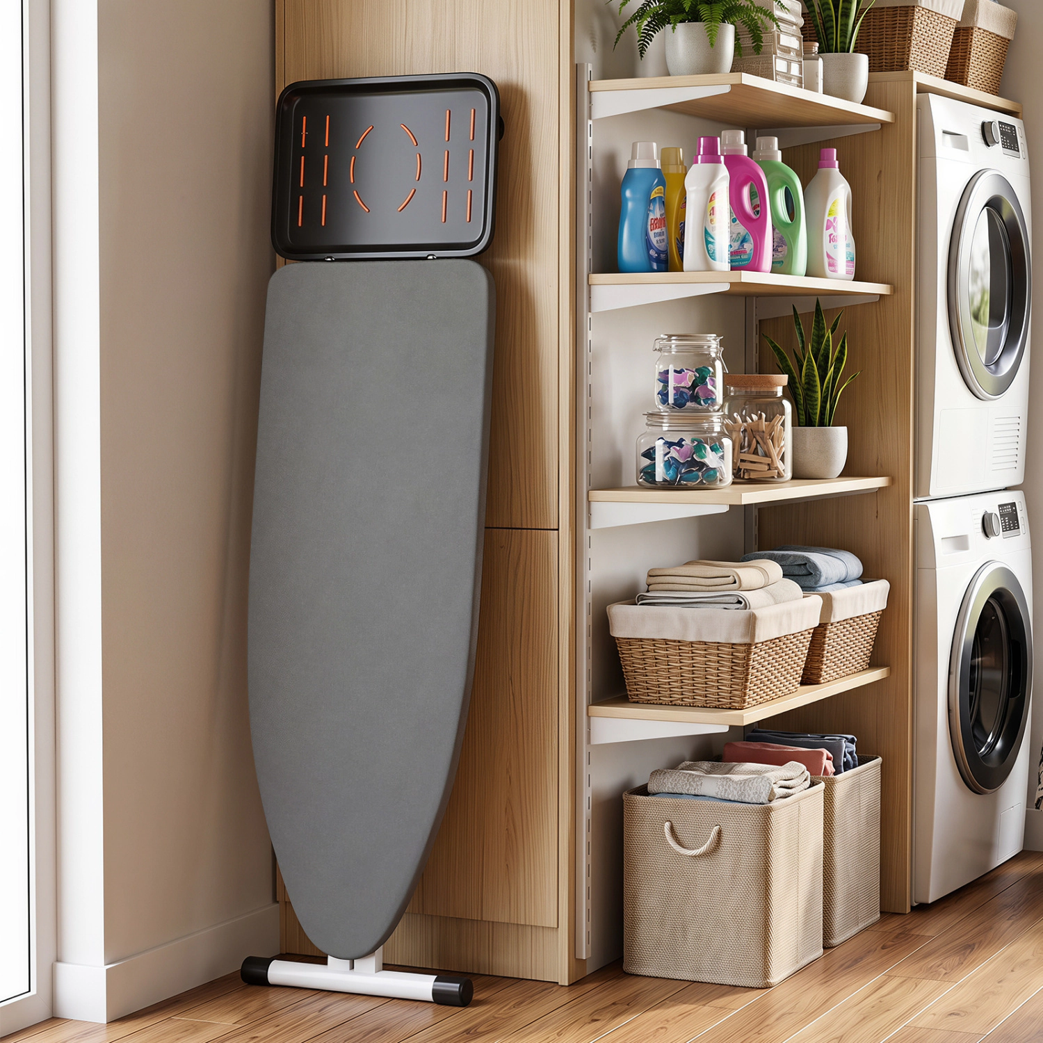 LJG 7 Adjustable Height Foldable Full Size Ironing Board with Iron Rest and Heat-Resistant Surface