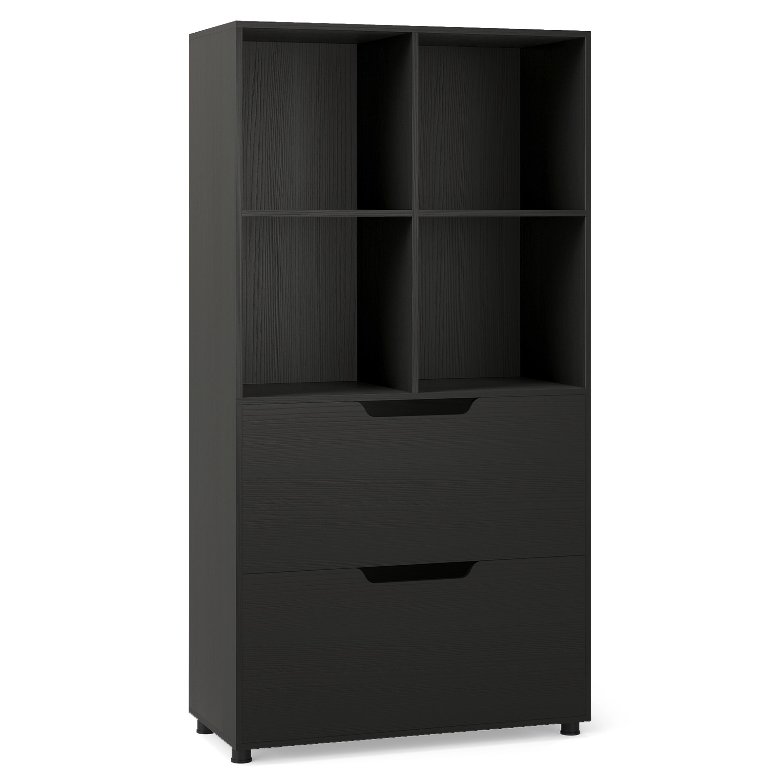SUGIFT 5-Tier 200-lb Capacity Black 51-in Freestanding Bookshelf with 4 Cubes 2 Pull-Out Drawers