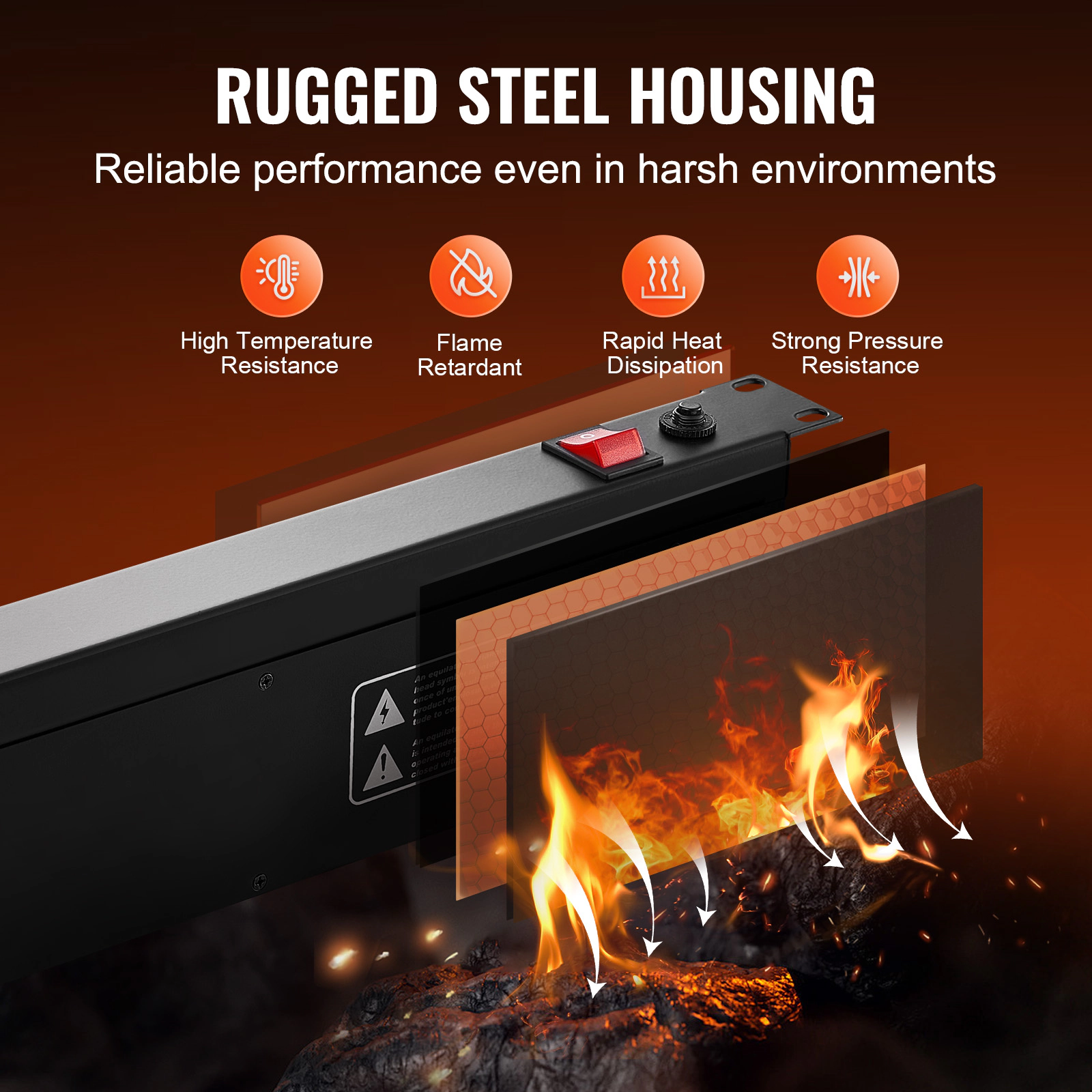 HONGGE 1U PDU, Rack Mount Power Strip Fits Standard 19 Server Racks, with Switch Surge Protection & Overload Protection