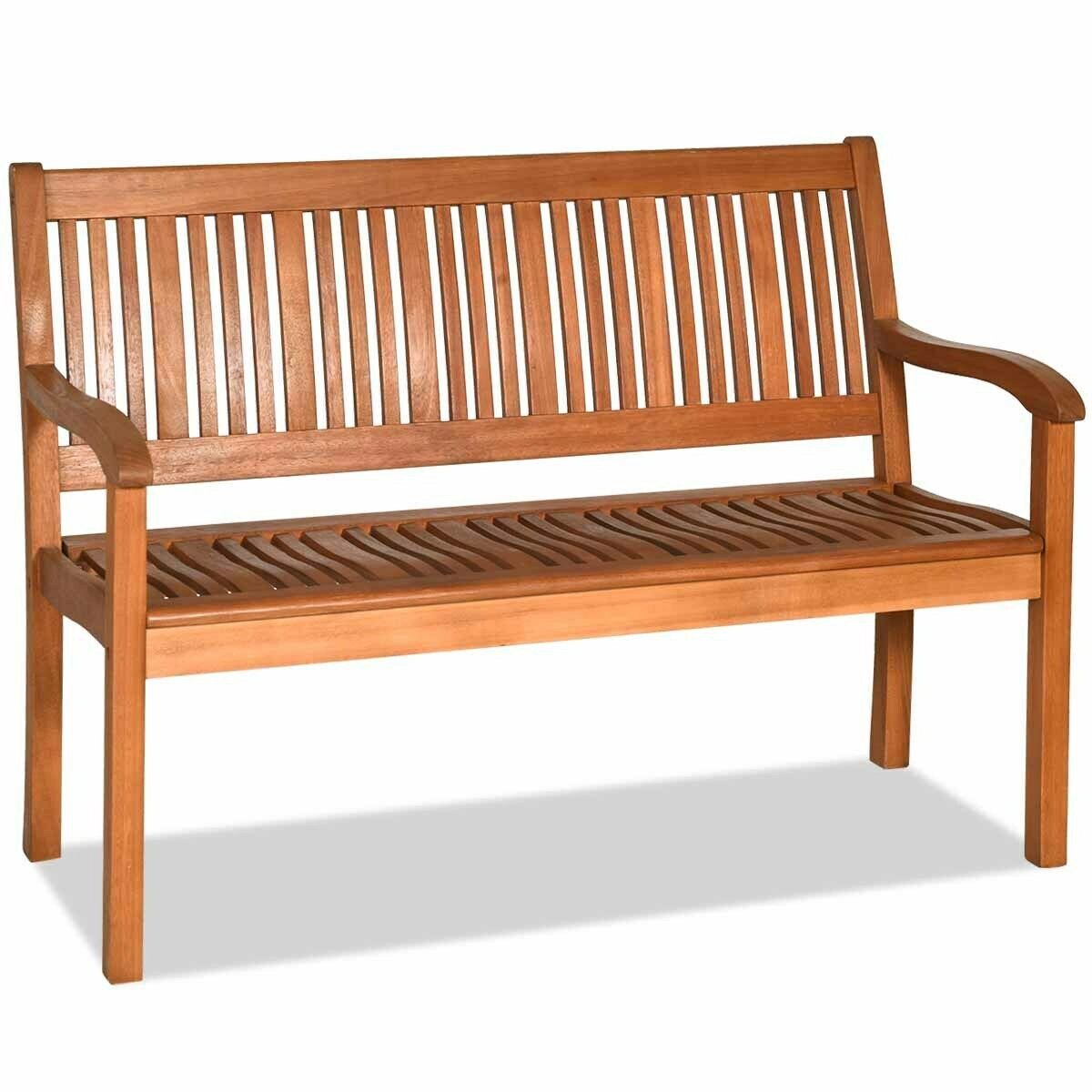 Hivvago Two Person Solid Wood Garden Bench With Curved Backrest And Wide Armrest