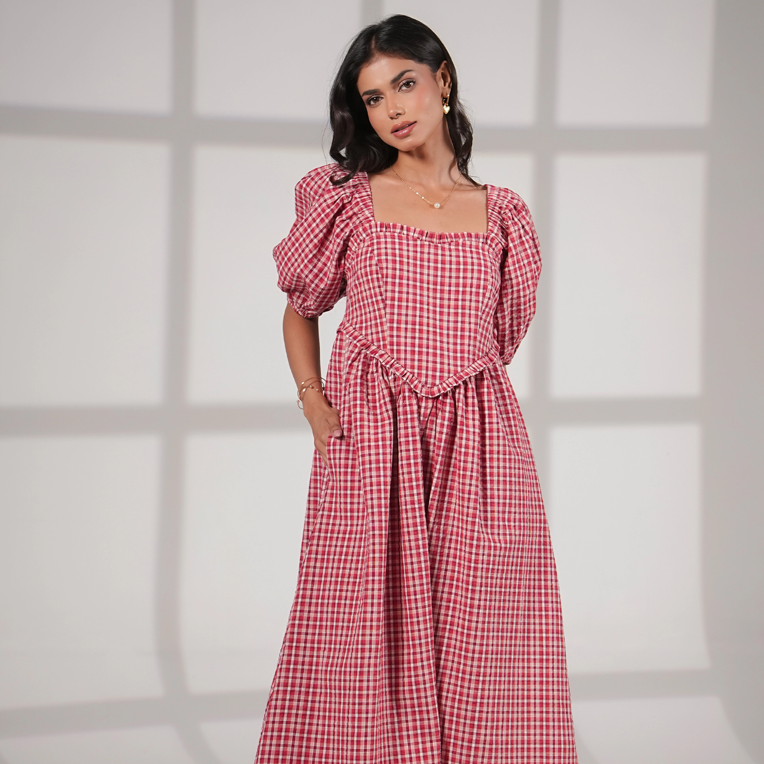 Rose & Nancy Women's Karri Heart Boddice Red Check Dress