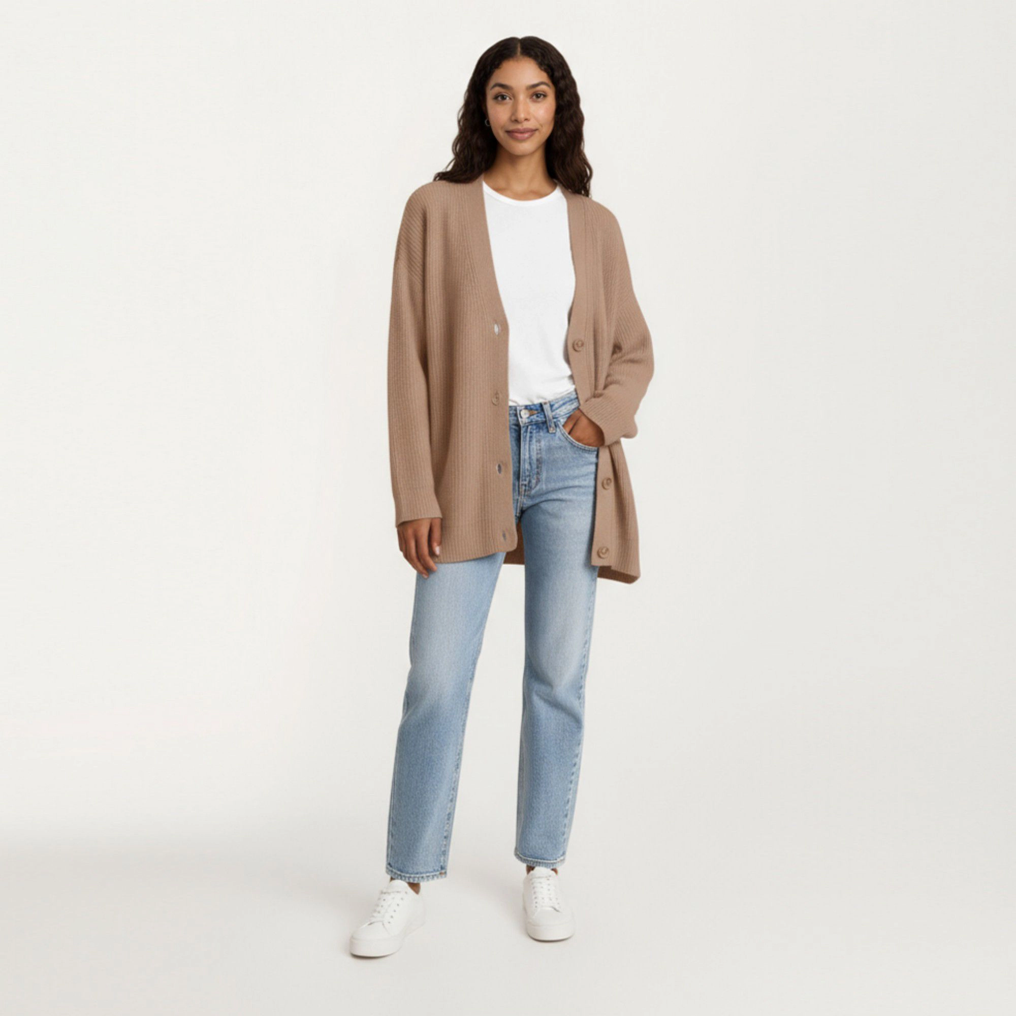 Anna-Kaci Women's Oversized Rib Knit Button Front Cardigan with Relaxed Drop-Shoulder Silhouette and Soft Textured Feel