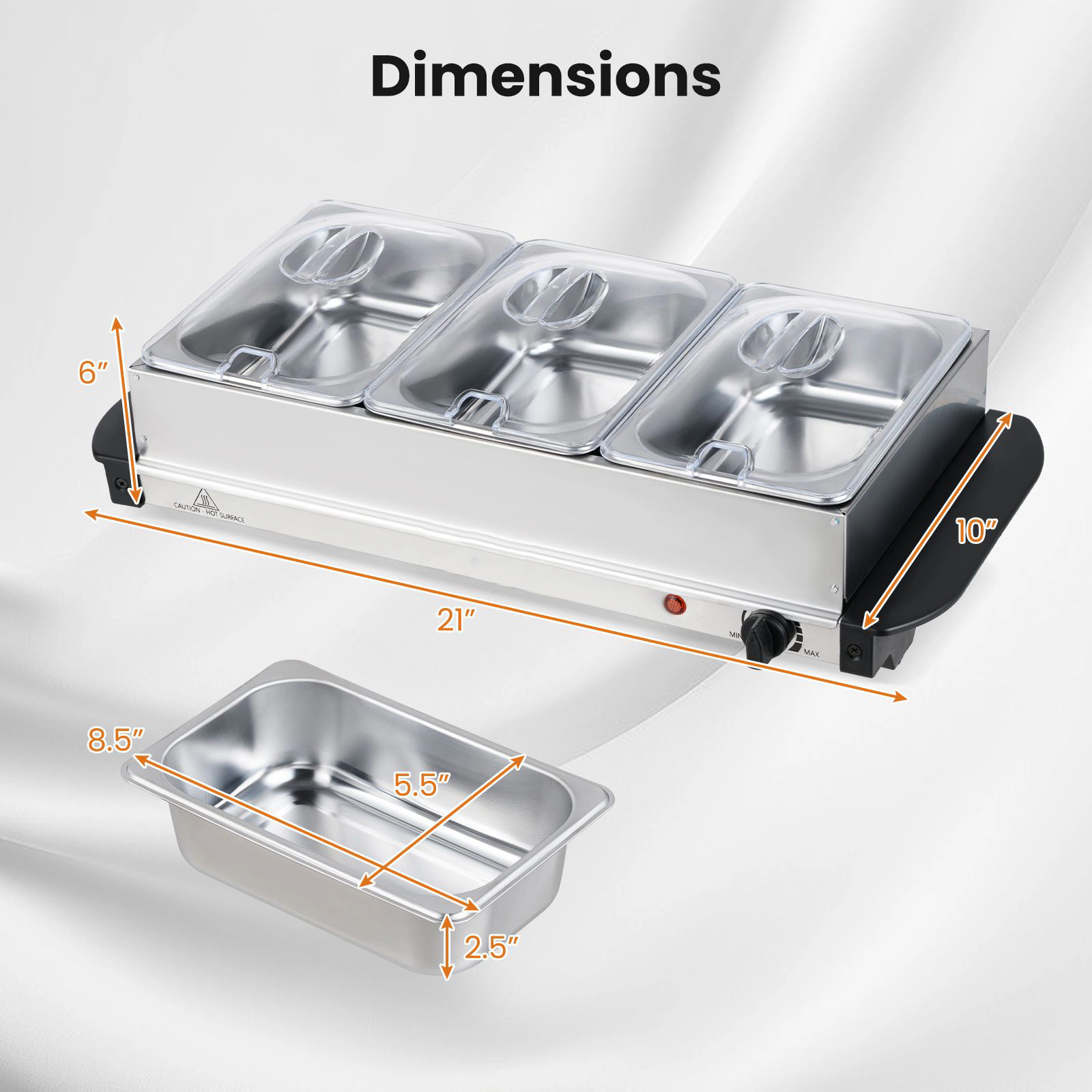 SlickBlue Stainless Steel Food Warmer with 3 Pans and See-Through Lids
