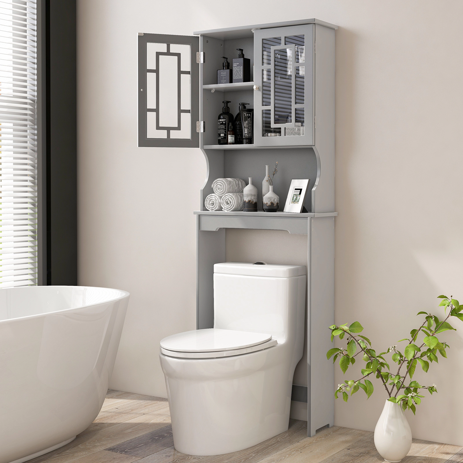 Glintex Over-the-Toilet Space Saver with Large Cabinet and Adjustable Shelf