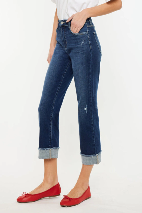 KanCan Women's Essentials High Rise Cropped Straight Leg Jeans Irma