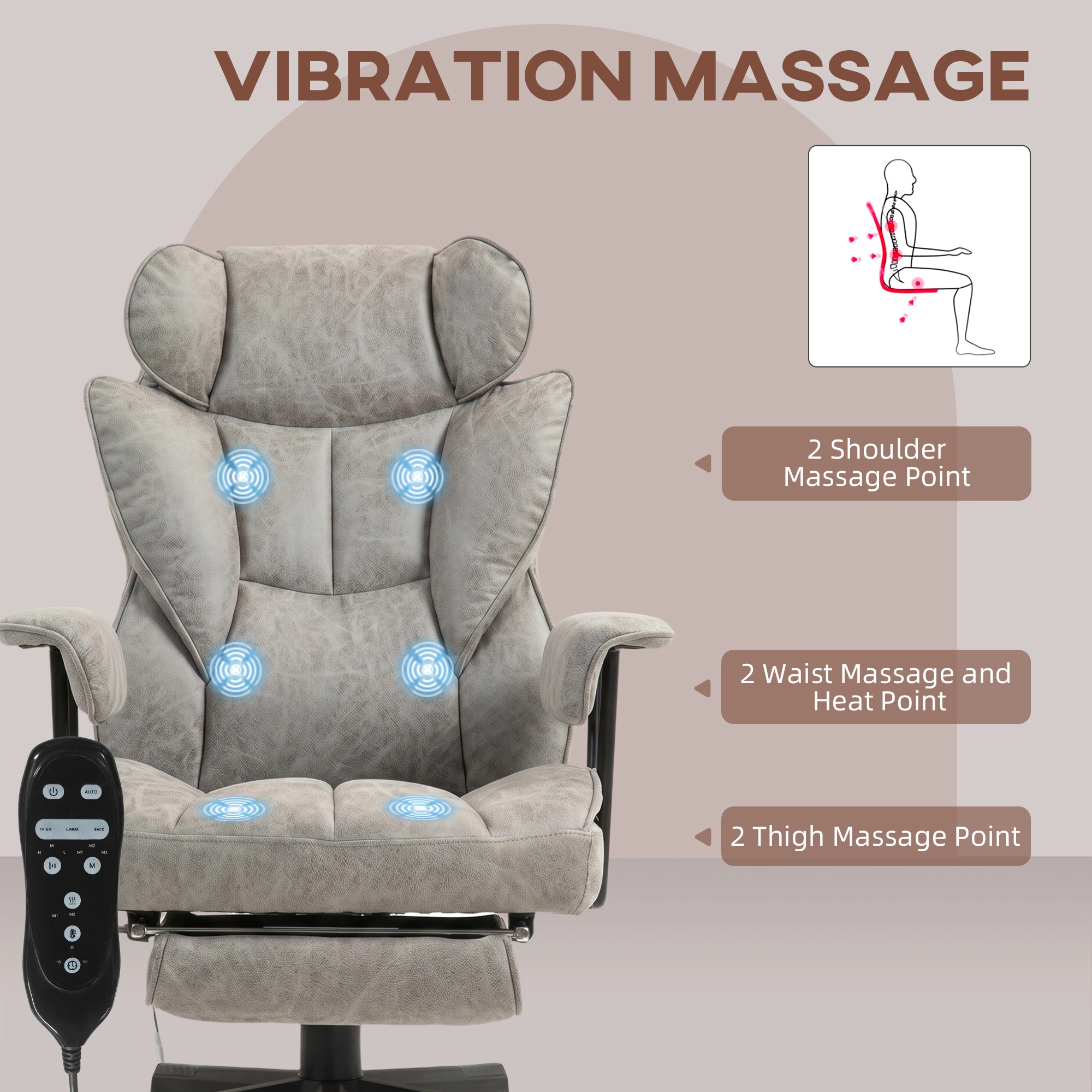 HONGGE Big and Tall Massage Office Chair with Footrest, Lumbar Support and Reclining Function