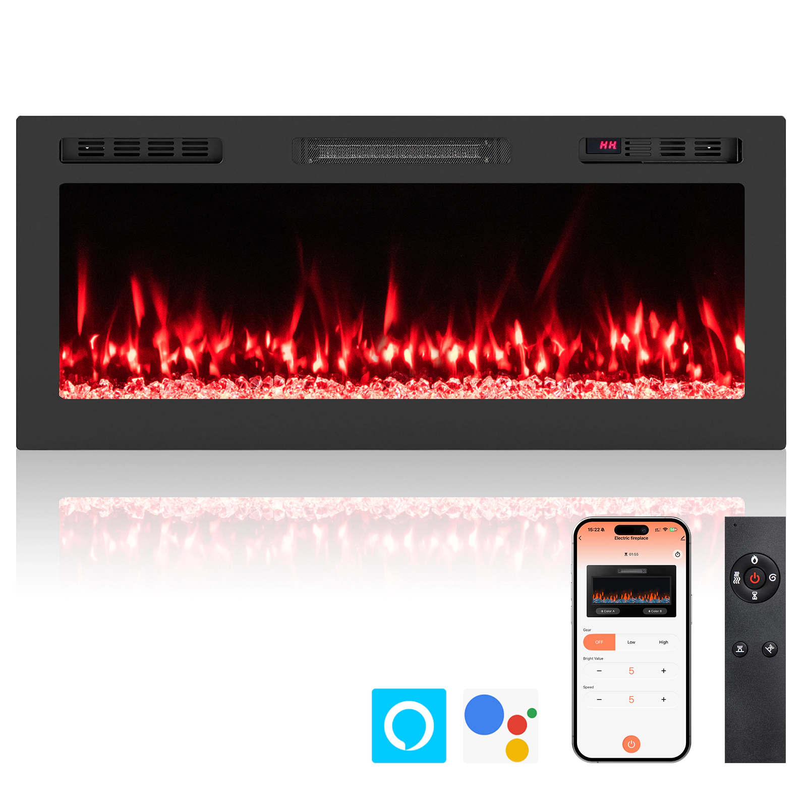 SUGIFT Smart WiFi Wall Mounted and Recessed Electric Fireplace 750W/1500W 42-in Black Heater with App and Remote Control