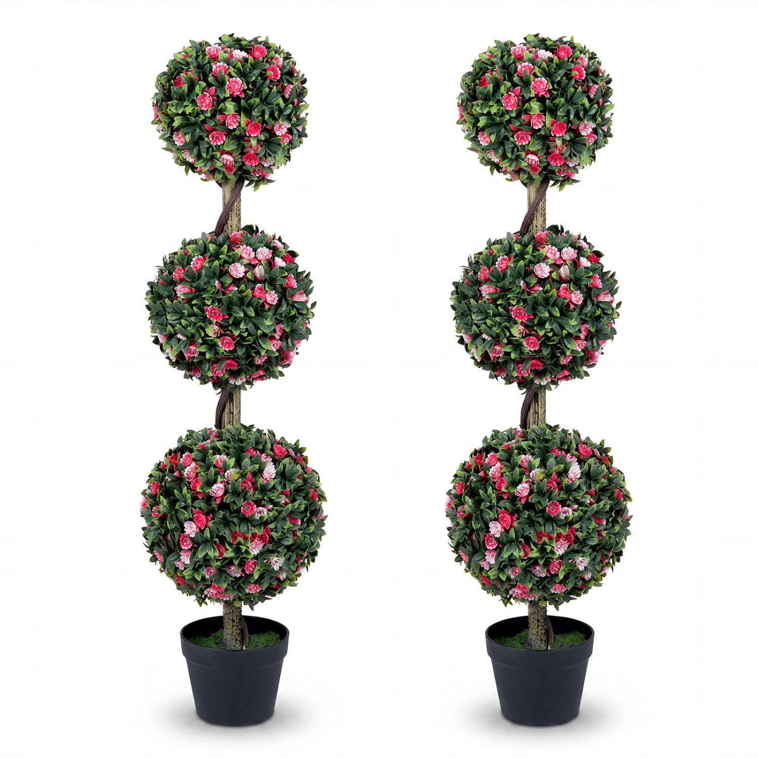 Slickblue Set of 2 Artificial 3 Ball Topiary Tree 45 Inch Potted Faux Plant for Home Office Patio Decor