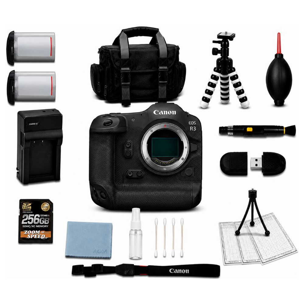 Canon EOS R3 Mirrorless Camera Body Bundle + 256GB 4K AOM Pro Kit:
