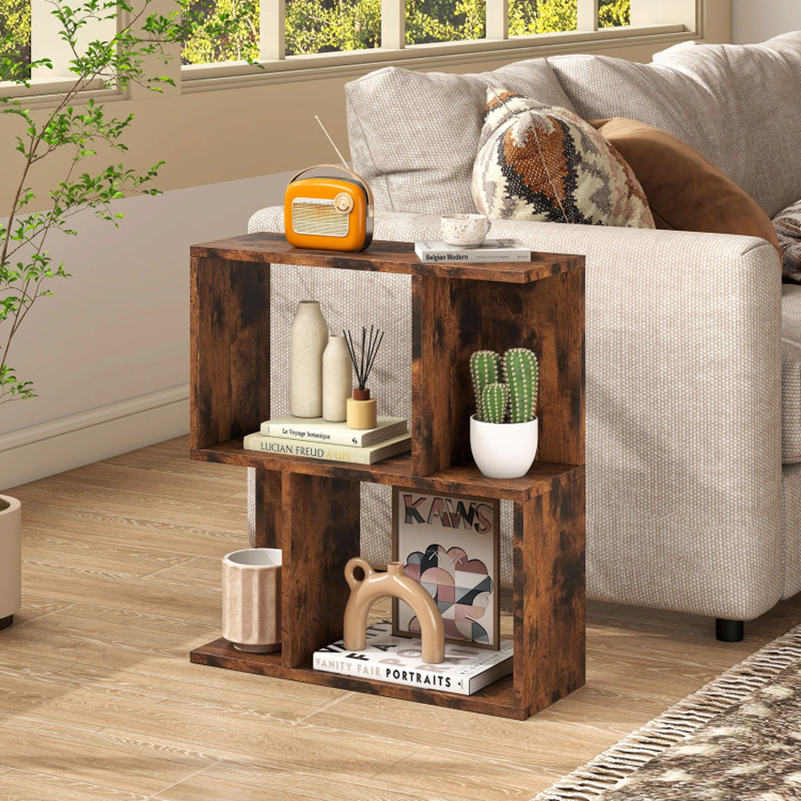 SUGIFT 3-Tier Rustic Brown 22-in Narrow Bookshelf Side Table 7-in Deep with 100-lb Top for Small Spaces