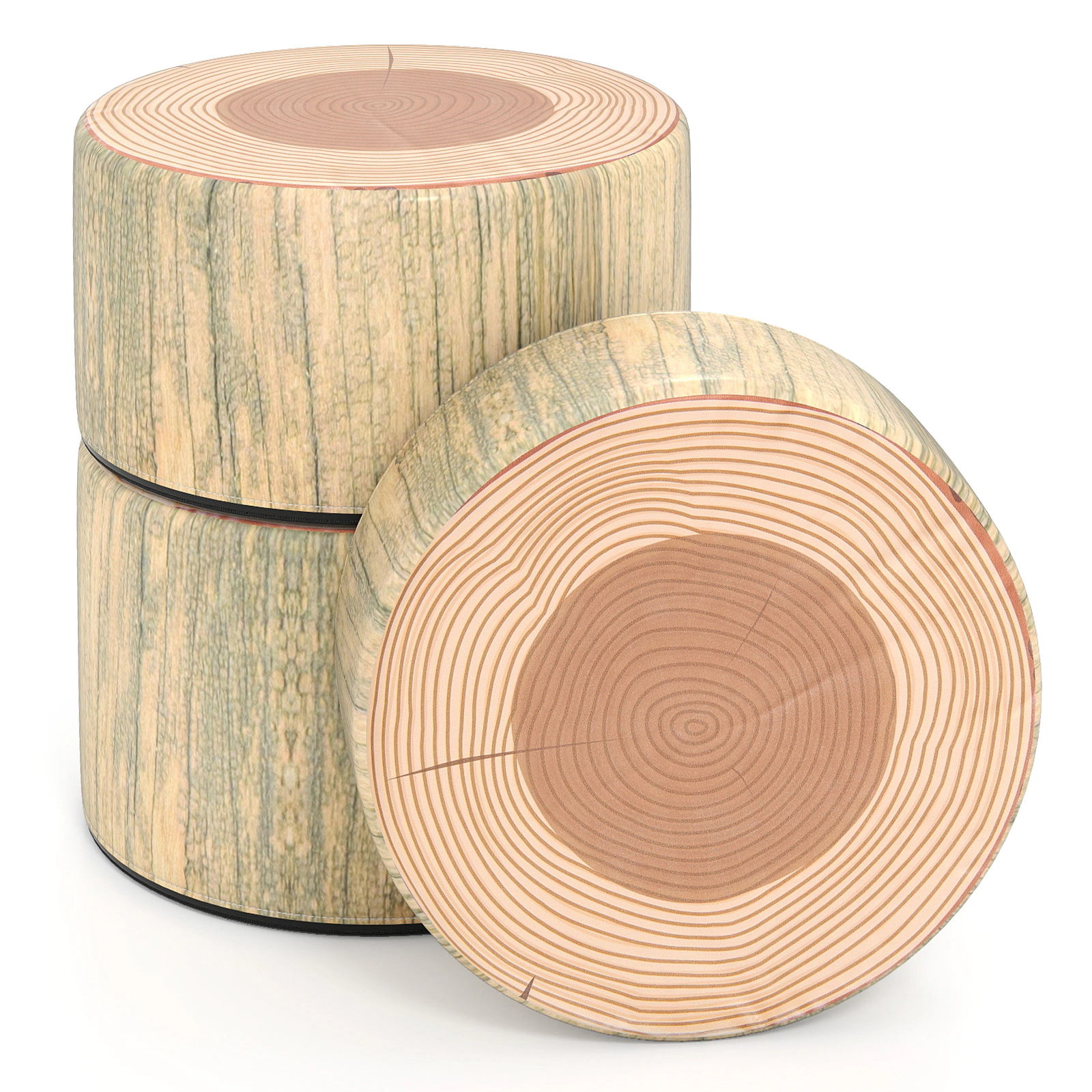 SUGIFT Wood Grain Print PU Leather 3-Piece Kids Tree Stump Stool Set