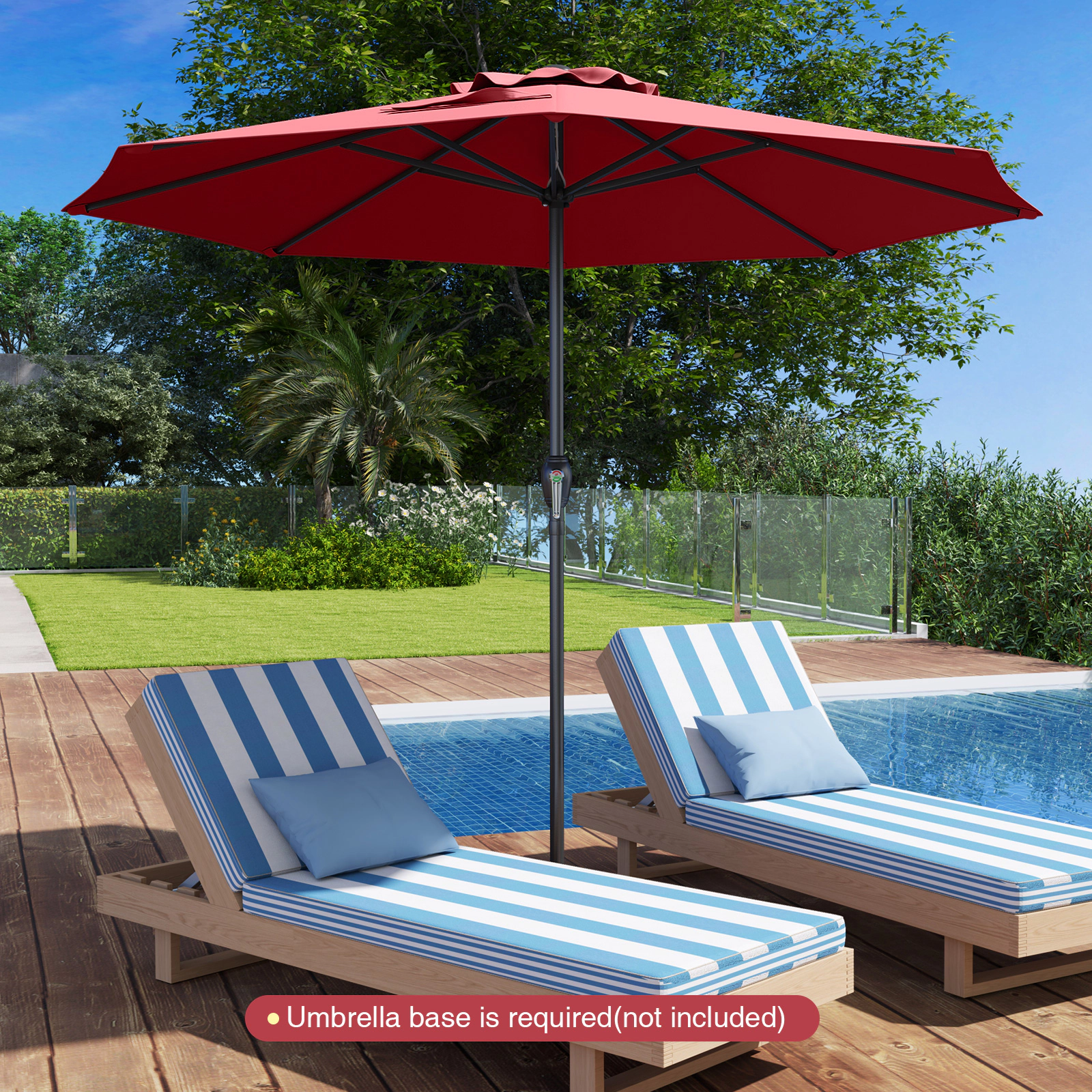 SUGIFT 8.5-ft Red Market Patio Umbrella with Crank, 8 Ribs and Vented Top