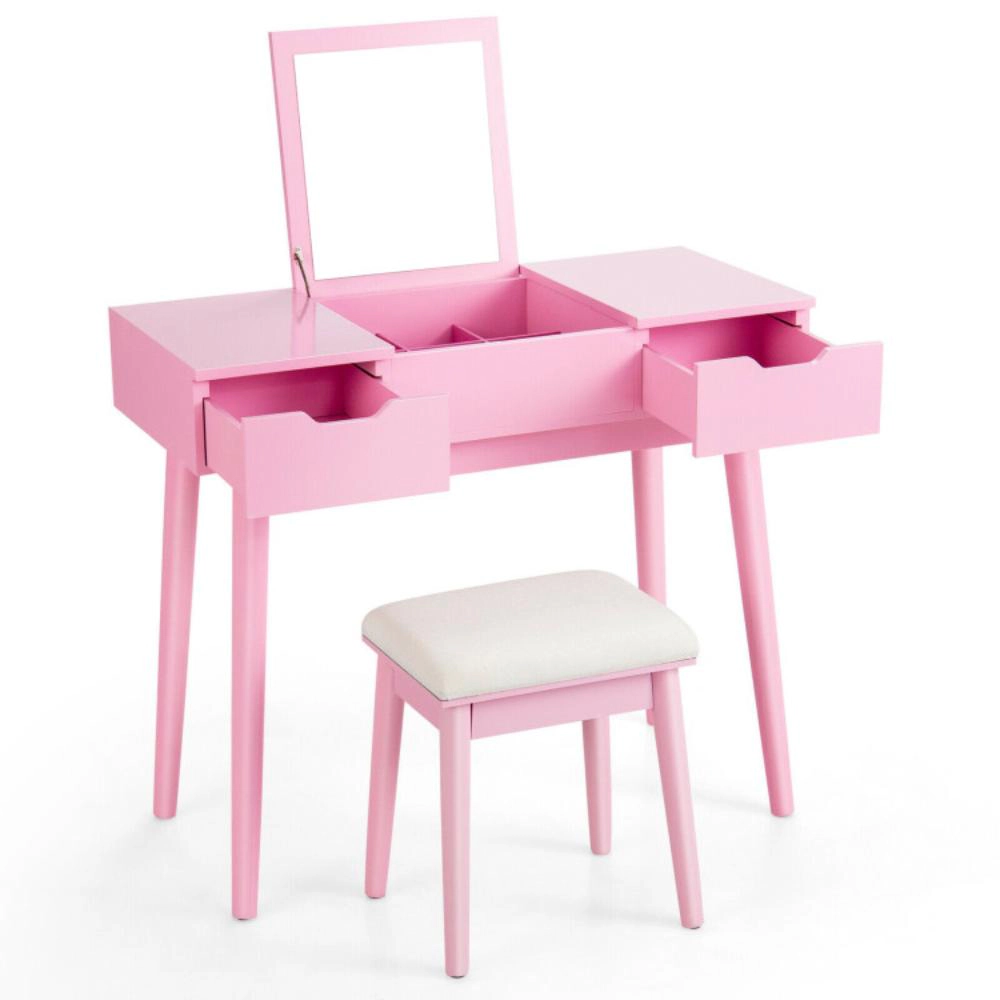 Hivvago Makeup Vanity Table Set With Flip Top Mirror And 2 Drawers