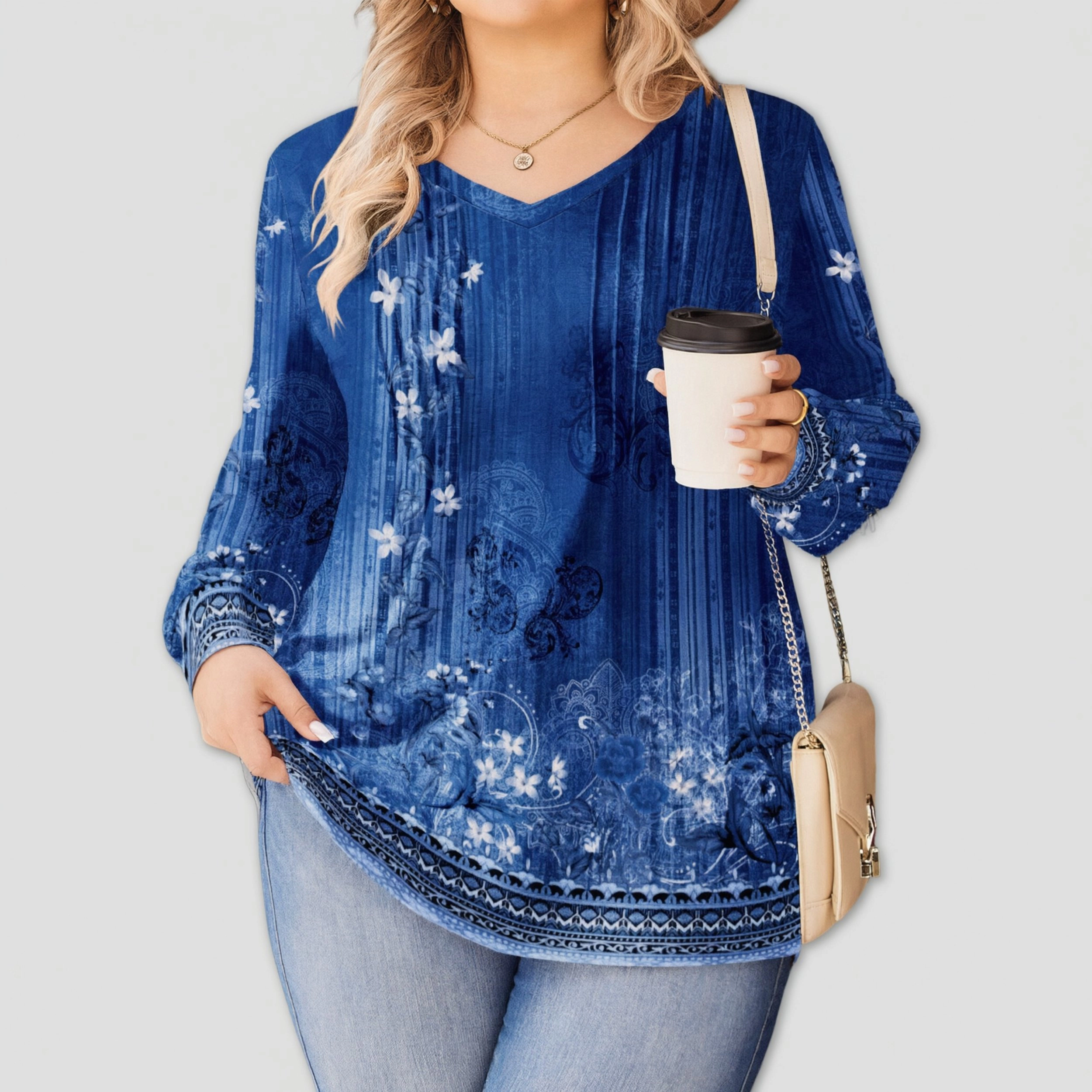 Zeagoo Women Pleated V Neck Tunic Blouse