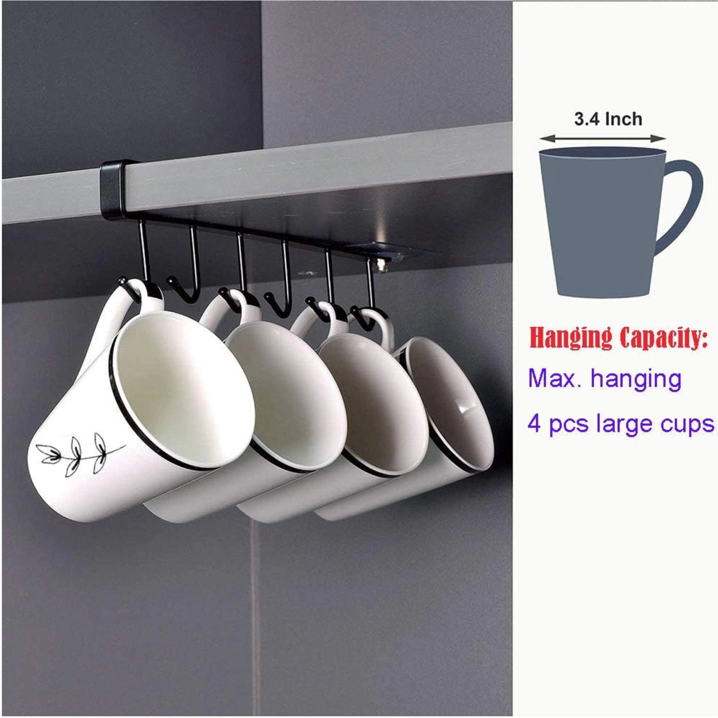 Stock Preferred Pack of 2 Under Cabinet Mug Hooks Adhesive Coffee Cup Holder Rack for Kitchen Storage