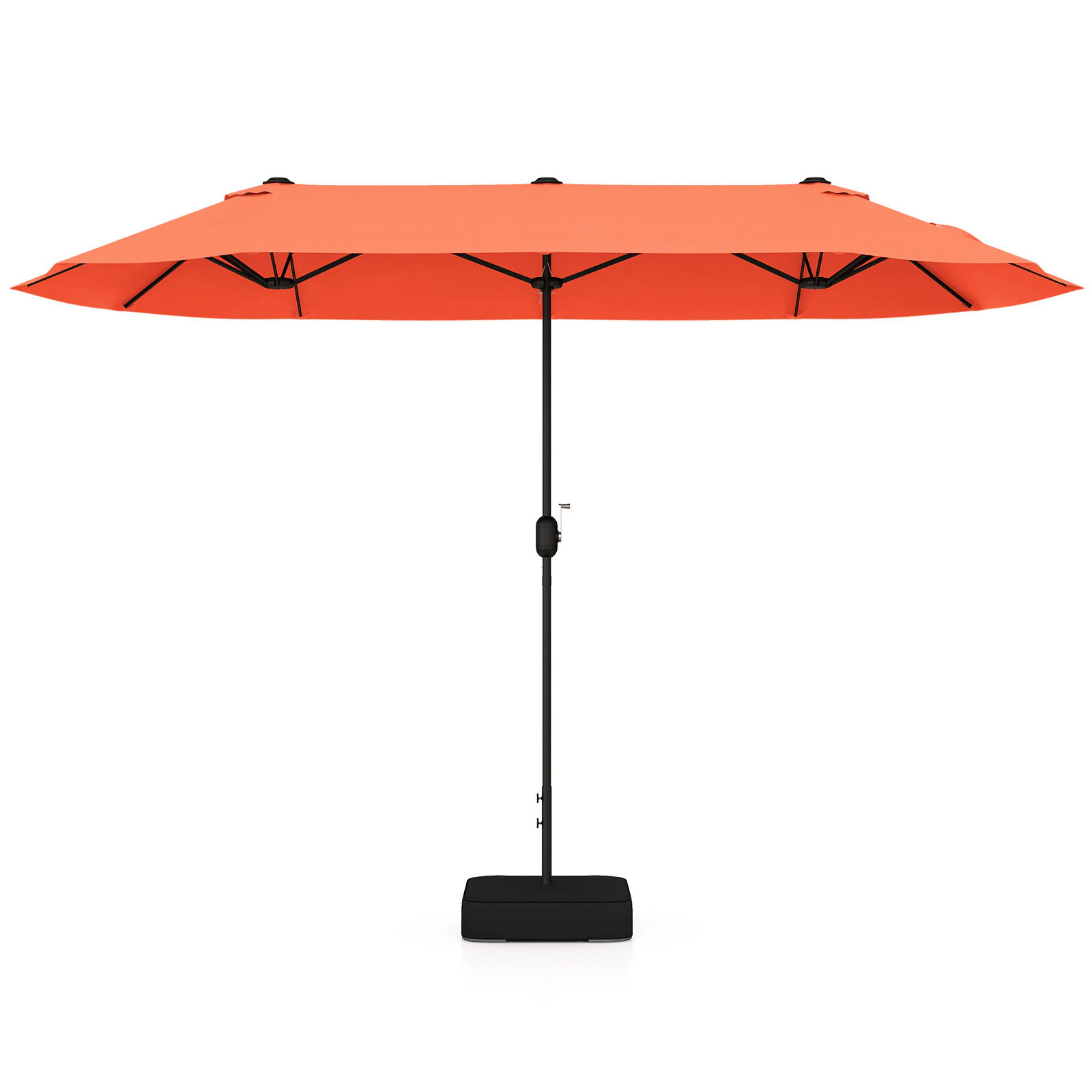 SUGIFT 13-ft Orange Double Patio Umbrella with Fillable Cross Base, Crank Lift and 12 Ribs