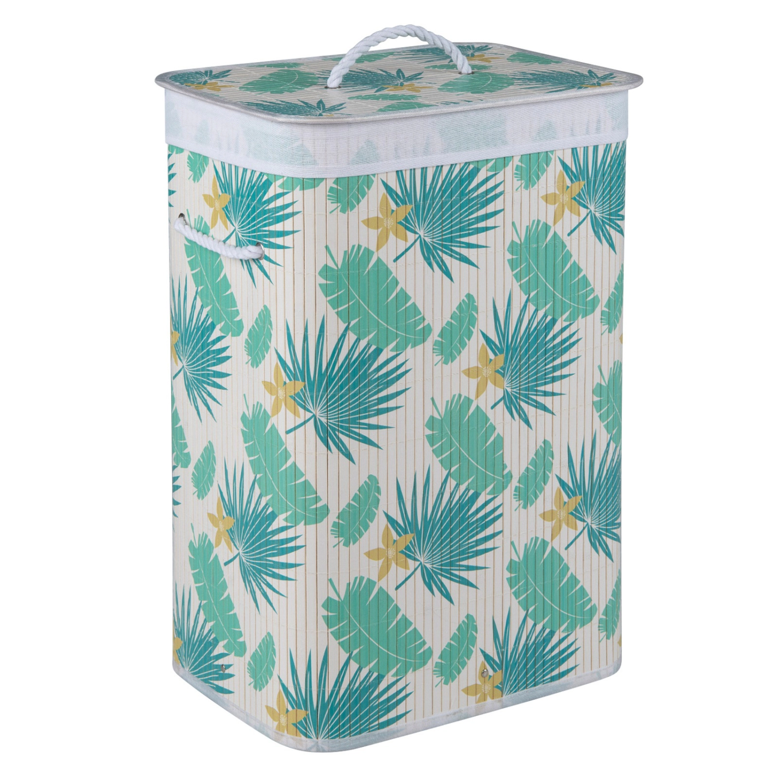 SUGIFT Bamboo Clothes Hamper with Removable Liner 33-lb Capacity Green and White Natural
