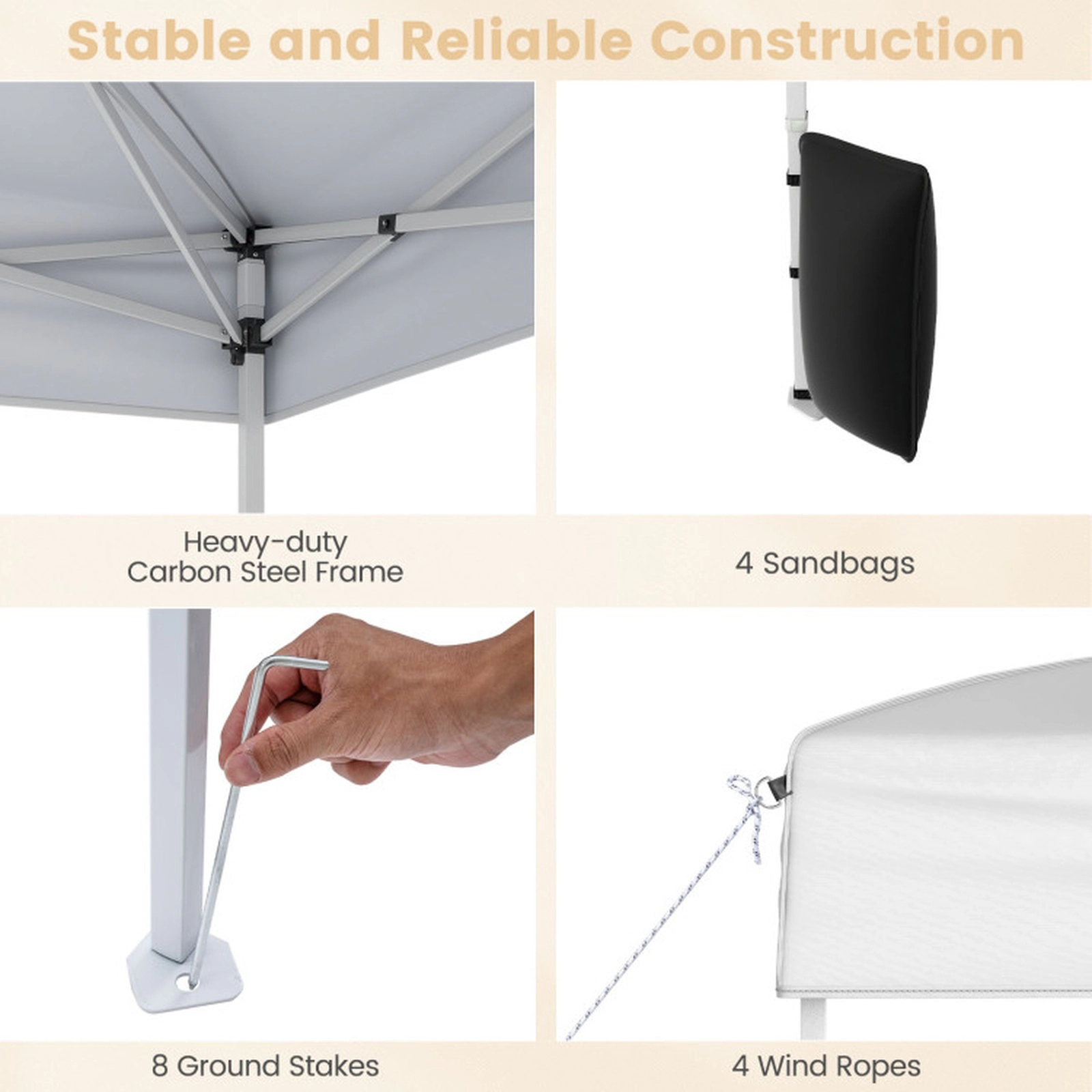 SUGIFT White Wheeled Pop Up Canopy Tent with 2 Window Sidewalls and Carbon Steel Frame 10-ft W 10-ft D 8.2-ft H