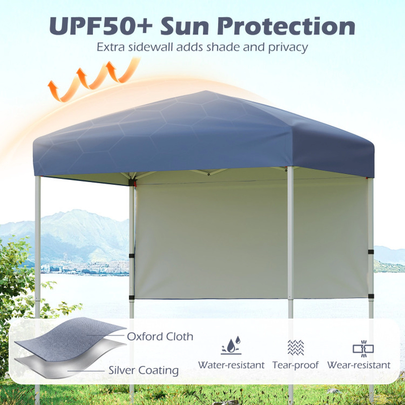 SUGIFT Pop-Up Canopy Tent with Half Sidewall Easy Setup Folding Outdoor Sun Shelter 15.5-lb Net Weight Gray