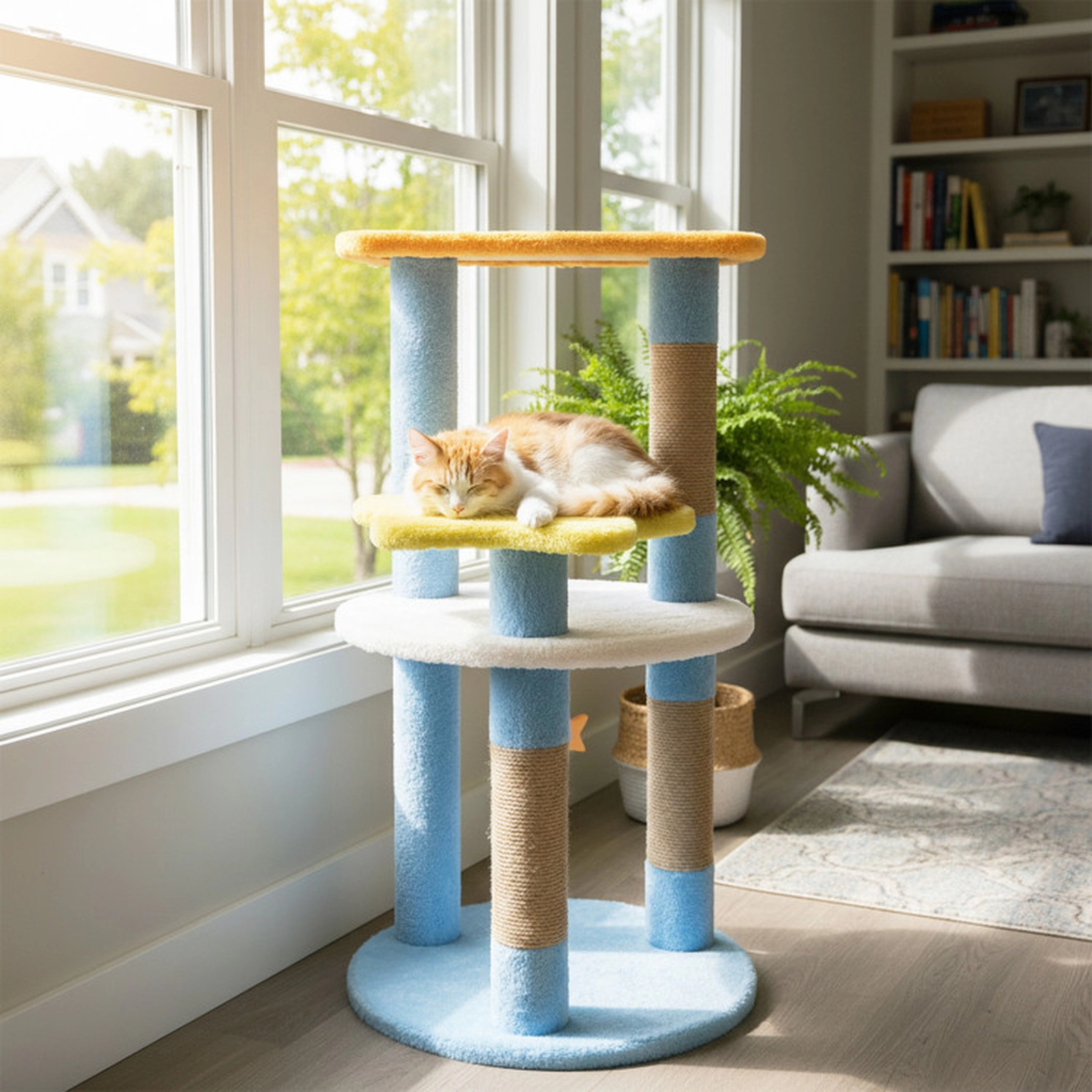 SUGIFT 29-in Blue Modern Cat Tree with Star and Moon Shaped Platforms and Jute Scratching Posts