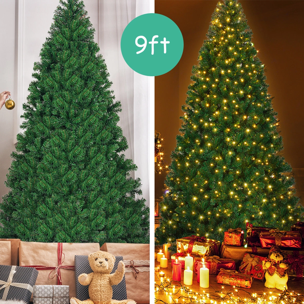 LJG 9 Feet Pre-Lit PVC Artificial Christmas Tree with 700 LED Lights