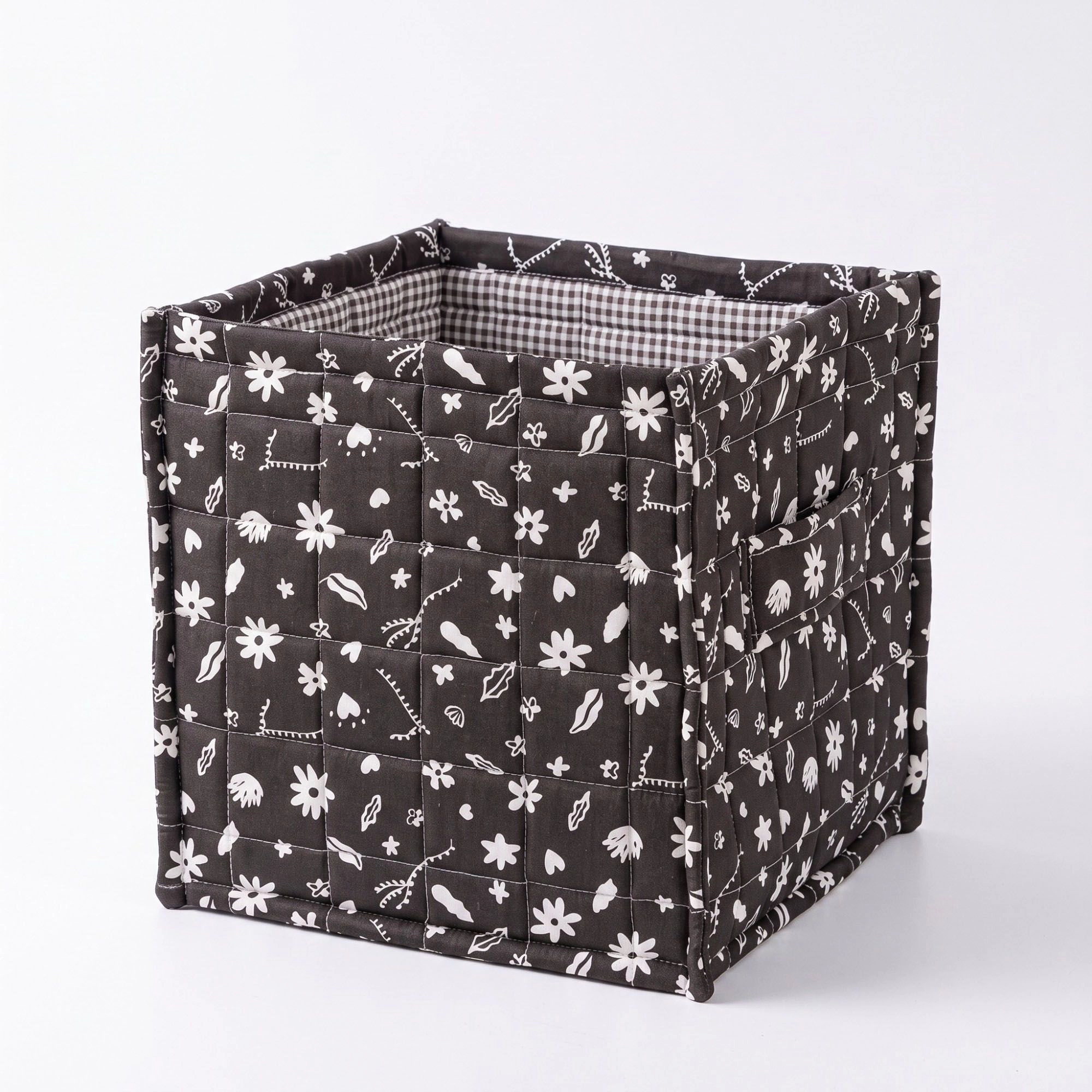 Alilang Unisex Quilted Floral Storage Cube Bin with Side Handle 11.4 Inch