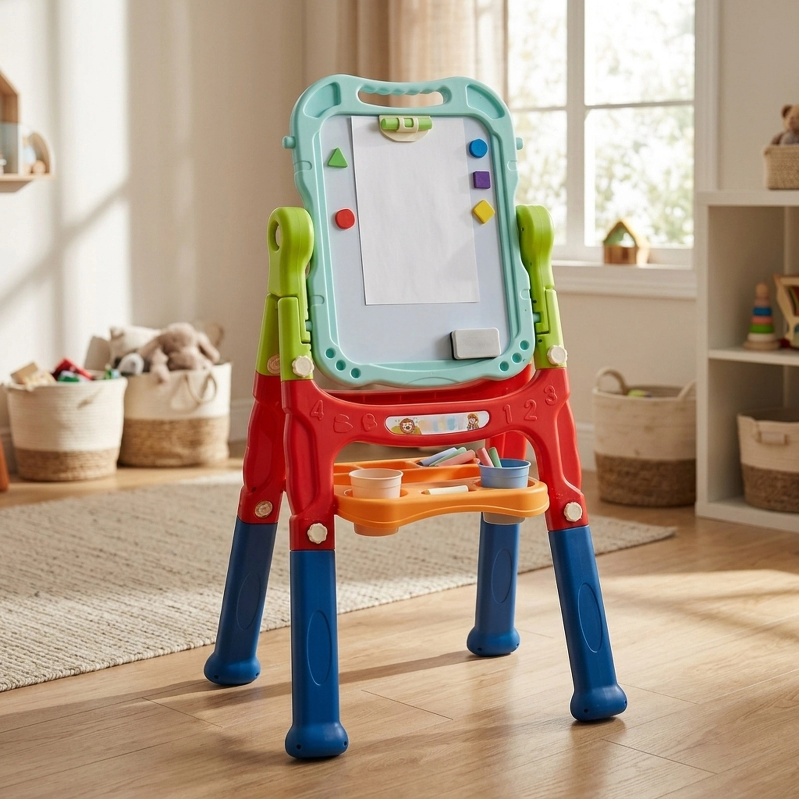Height Adjustable Kids Easel 360-Degree Rotating Magnetic Double-Sided Board Detachable Panel 2 Leg Lengths Blue
